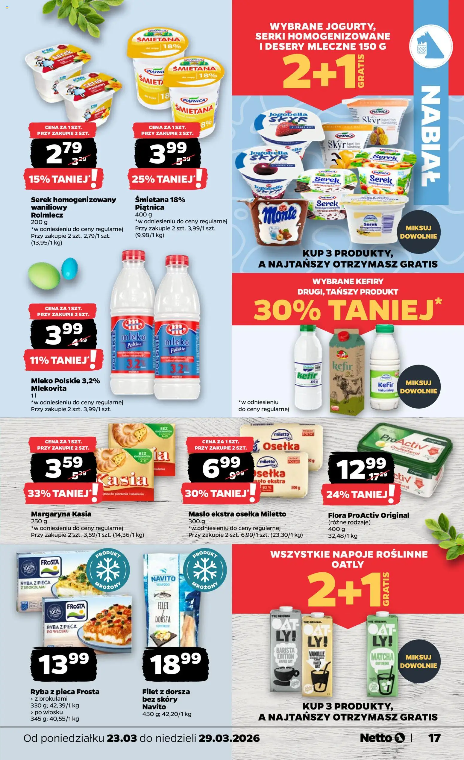 Netto gazetka od poniedziałku spożywcza od 23.03.2026 | Strona: 17 | Produkty: Kefir, Margaryna, Masło, Ryba