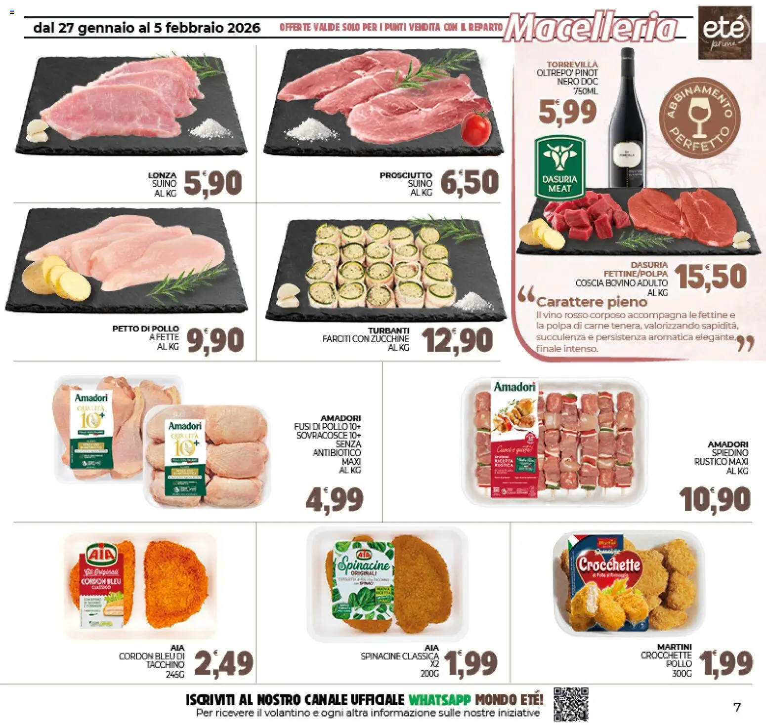 Volantino Eté del 27.01.2026 | Pagina: 7 | Prodotti: Petto di Pollo, Suino, Vino, Crocchette
