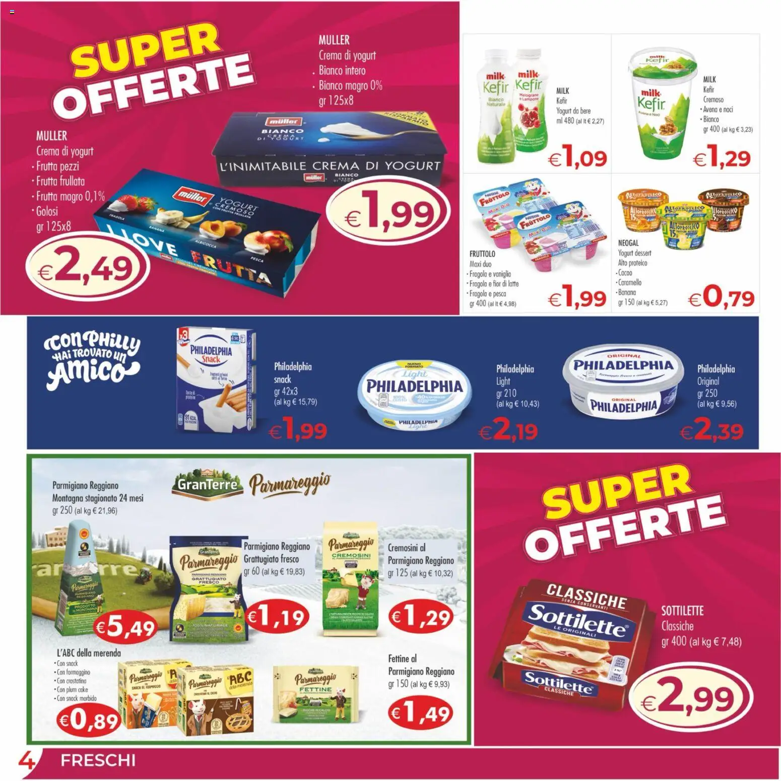 Volantino MerSi Supermercati del 08.04.2026 | Pagina: 4 | Prodotti: Latte, Cacao, Parmigiano reggiano, Parmigiano