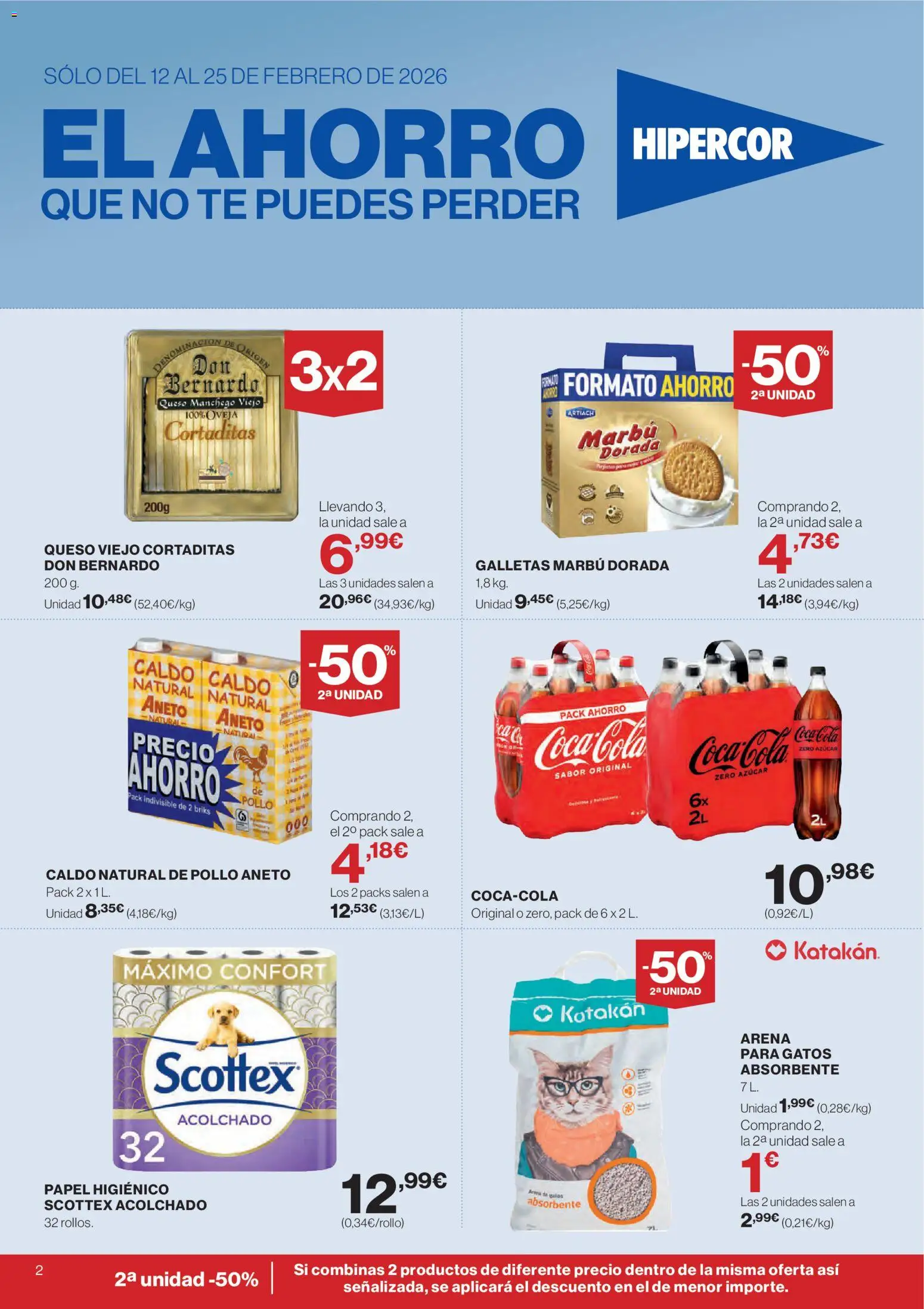 Hipercor catálogo │ válido desde el 12.02.2026 | Página: 2 | Productos: Queso, Papel higienico, Té, Galletas