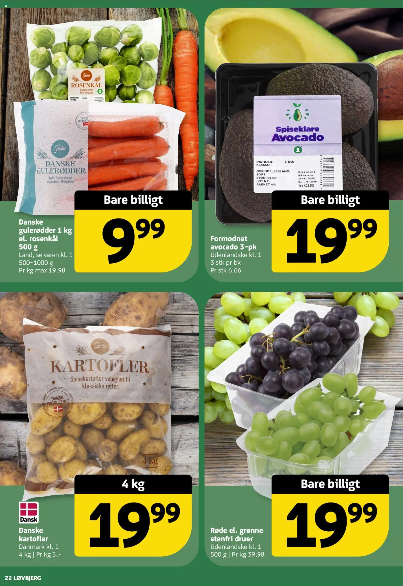 Løvbjerg tilbudsavis – gyldig fra 23.01.2026 | Side: 22 | Produkter: Gulerødder, Kartofler, Rosenkål, Avocado