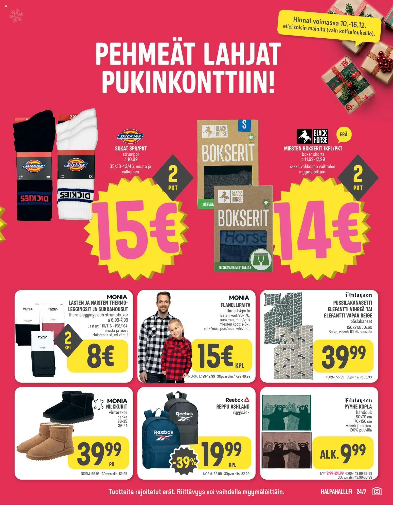 Halpa Halli tarjoukset – voimassa 10.12.2025 alkaen | Sivu: 15 | Tuotteet: Nilkkurit, Voi, Sukat, Reppu