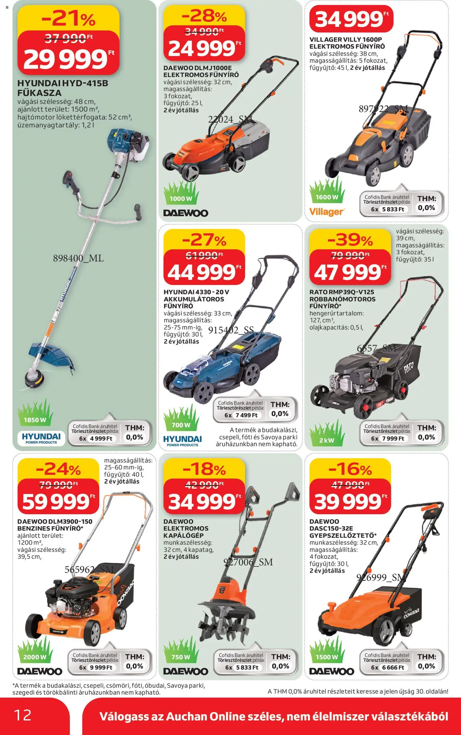 Auchan akciós ujság - amely érvényes a következő dátumtól: 05.03.2026 | Oldal: 12 | Termékek: Akkumulátoros fűnyíró, Fűkasza, Fűnyíró, Elektromos fűnyíró