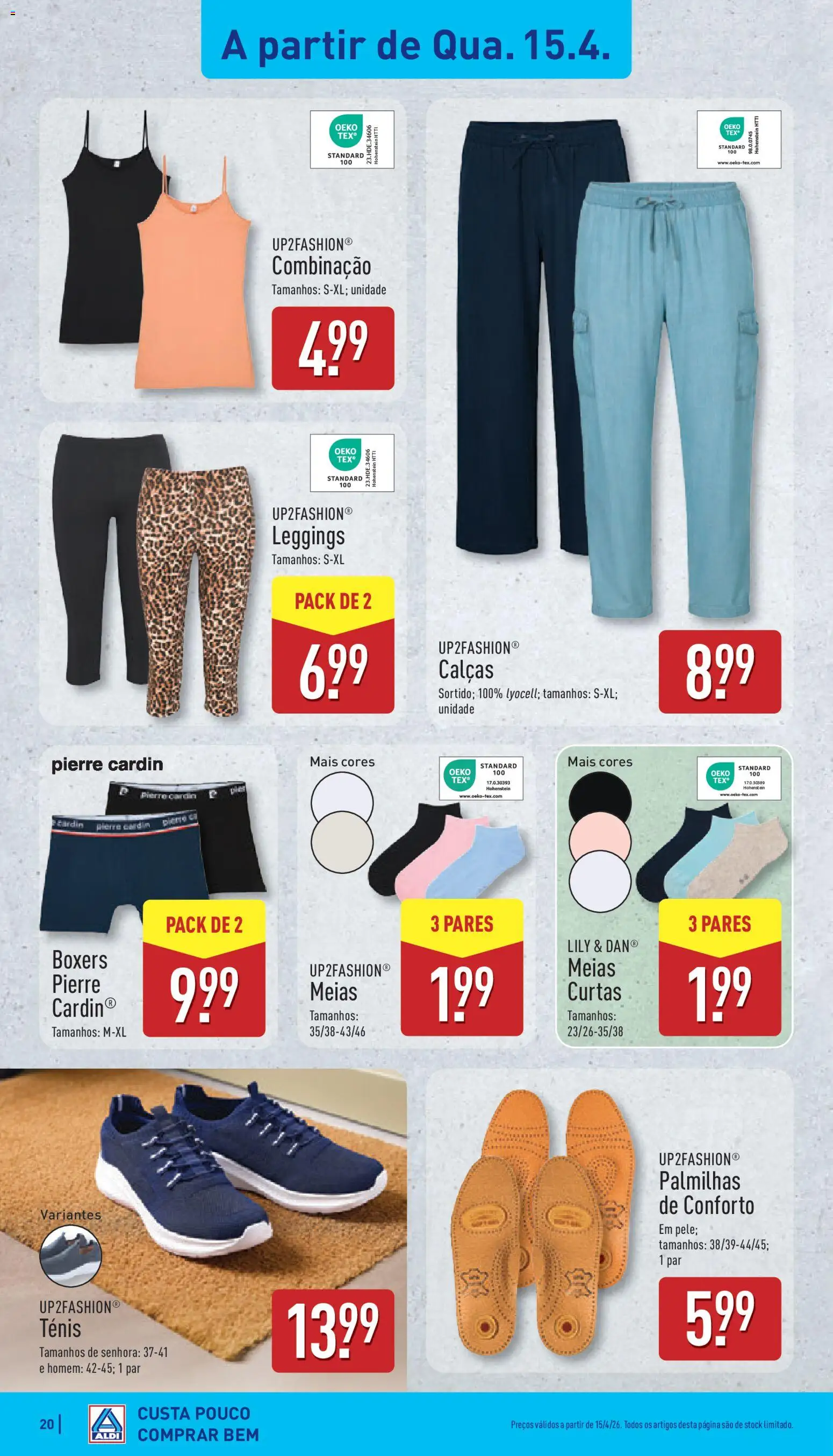 Aldi folheto │ válido de 13.04.2026 | Página: 20 | Produtos: Palmilhas, Calças, Meias, Leggings