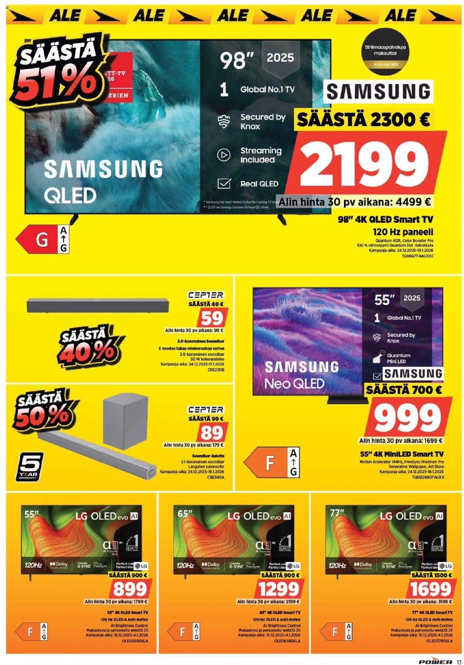 Power tarjoukset – voimassa 24.12.2025 alkaen | Sivu: 15 | Tuotteet: Soundbar, TV