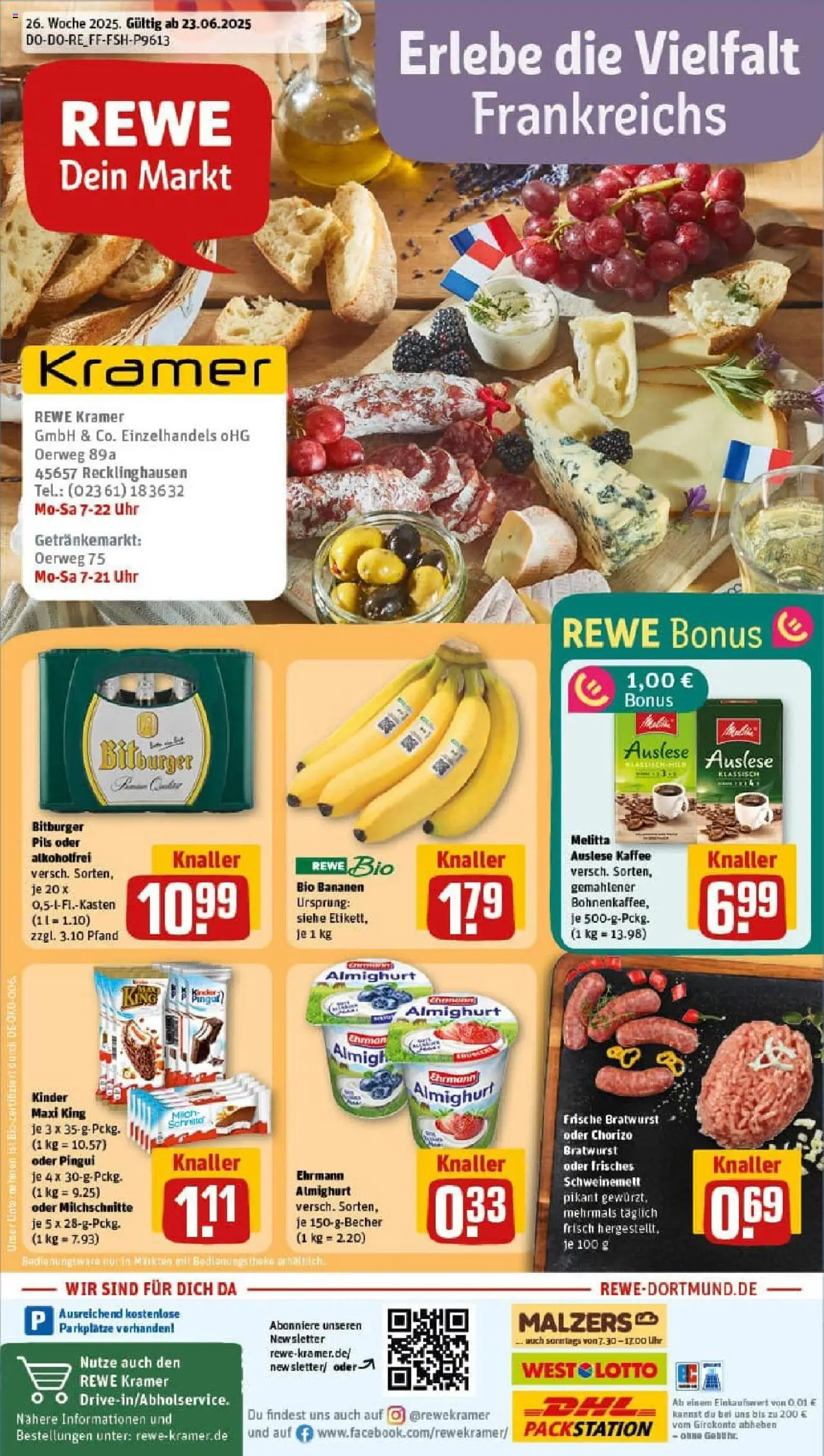 Rewe prospekt Recklinghausen	 - gültig ab dem 22.06.2025 | Seite: 1 | Produkte: Melitta, Kaffee, Bratwurst, Bananen