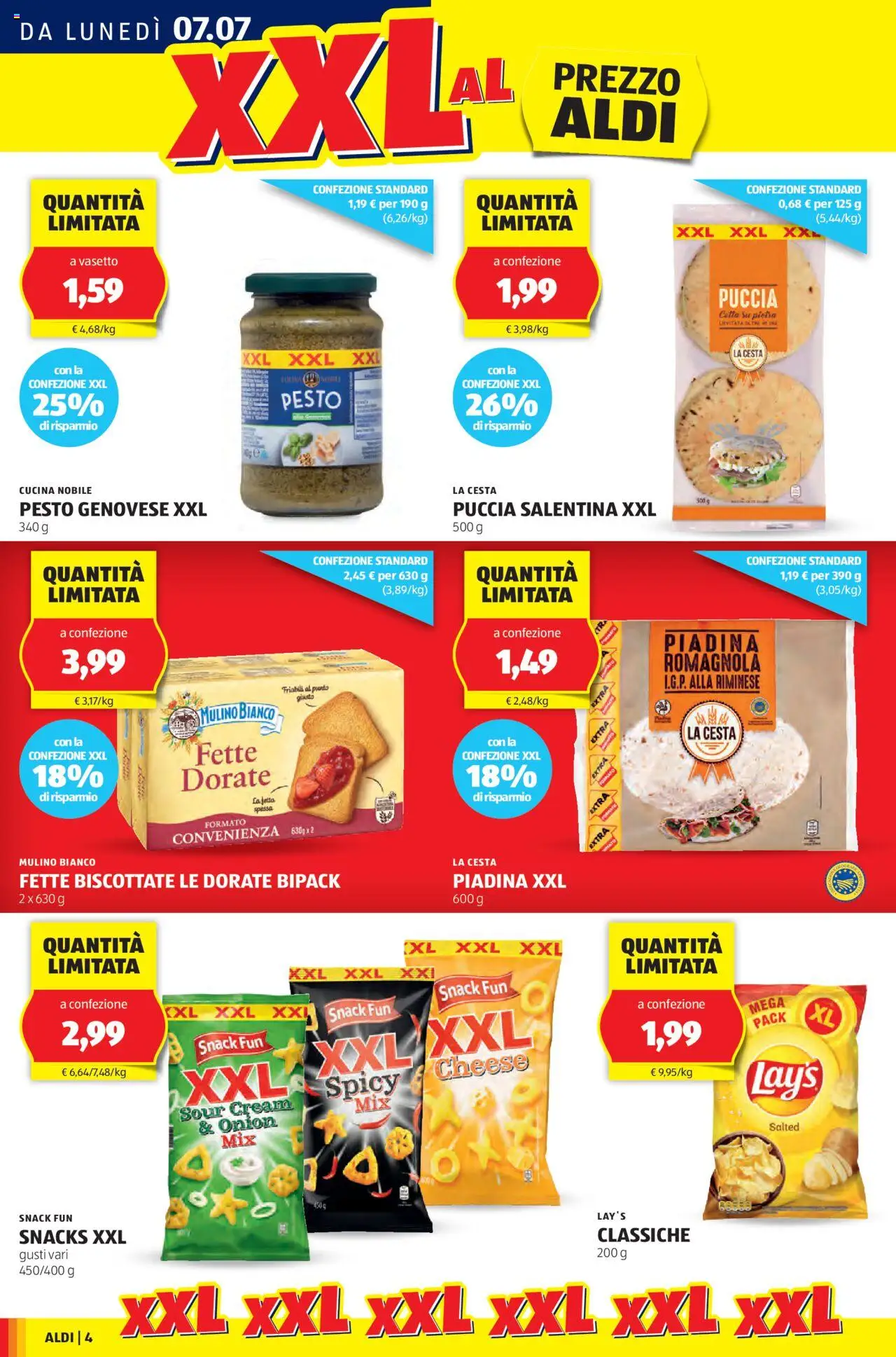 Volantino Aldi del 07.07.2025 | Pagina: 4 | Prodotti: Pesto, The, Piadina, Fette biscottate