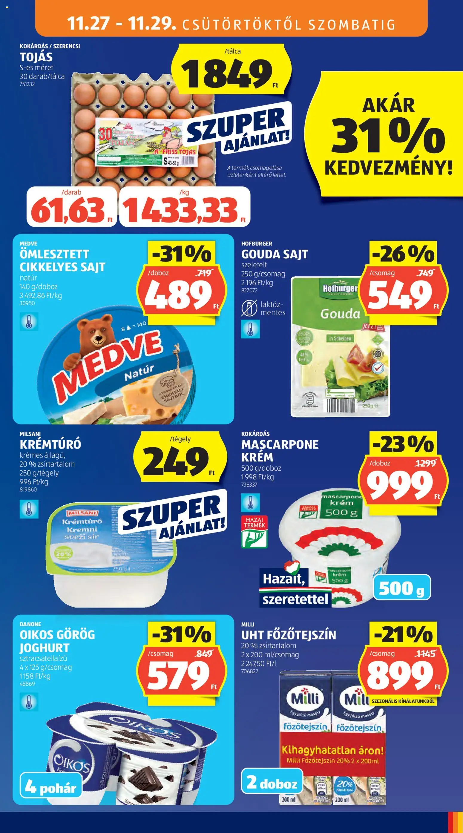 Aldi akciós ujság - amely érvényes a következő dátumtól: 27.11.2025 | Oldal: 11 | Termékek: Gouda, Doboz, Sajt, Tojás