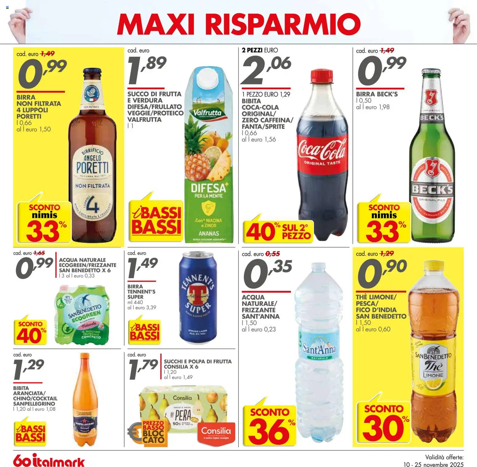 Volantino Italmark del 10.11.2025 | Pagina: 10 | Prodotti: Acqua, Ananas, Pera, Bibita