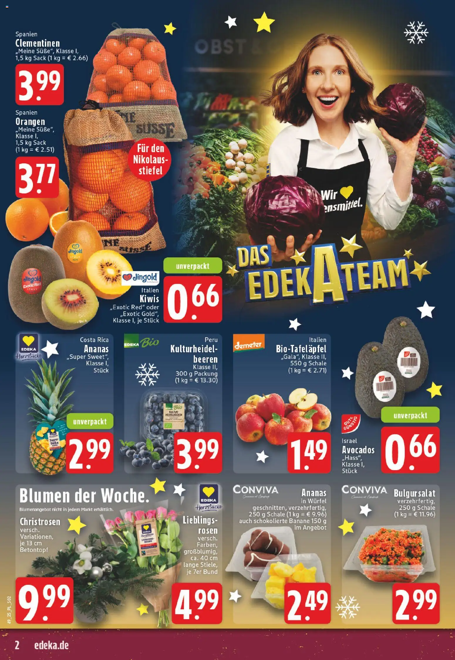 Edeka Prospekt 	 – gültig ab 01.12.2025 | Seite: 2 | Produkte: Blumen, Ananas, Heidelbeeren, Stiefel