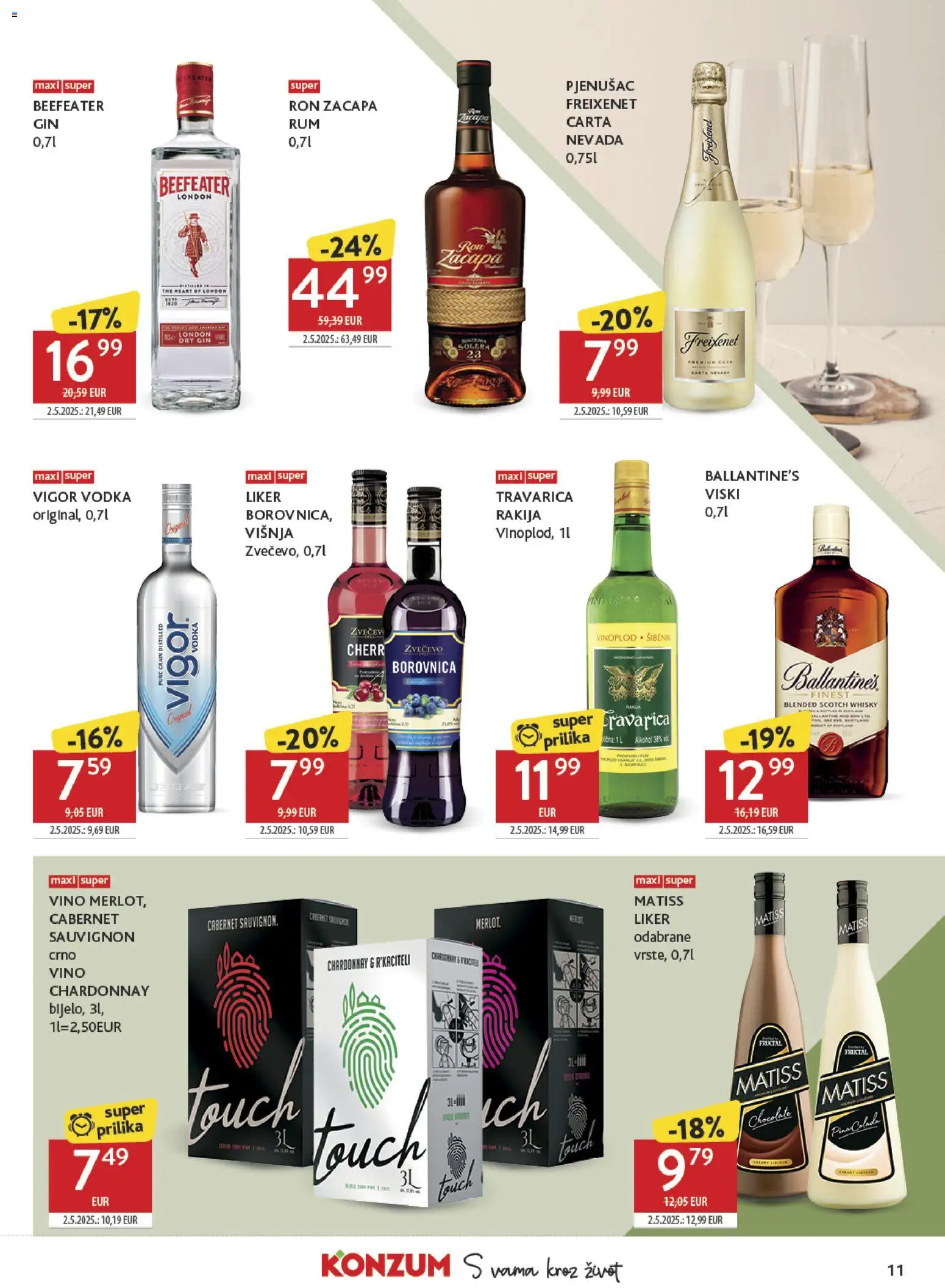 Konzum katalog | vrijedi od 15.04.2026 | Stranica: 11 | Proizvodi: Gin, Crno vino, Viski, Borovnica