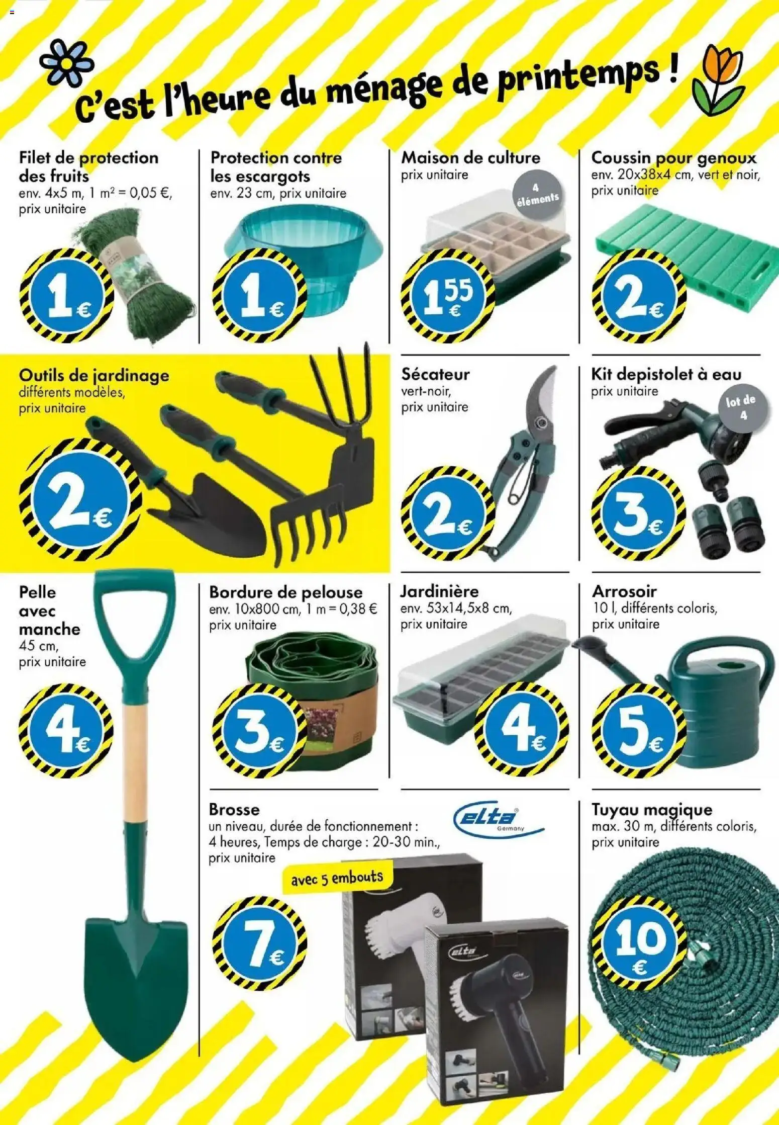 {H1} | Page: 29 | Produits: Jardinière, Escargots, Brosse, Tuyau