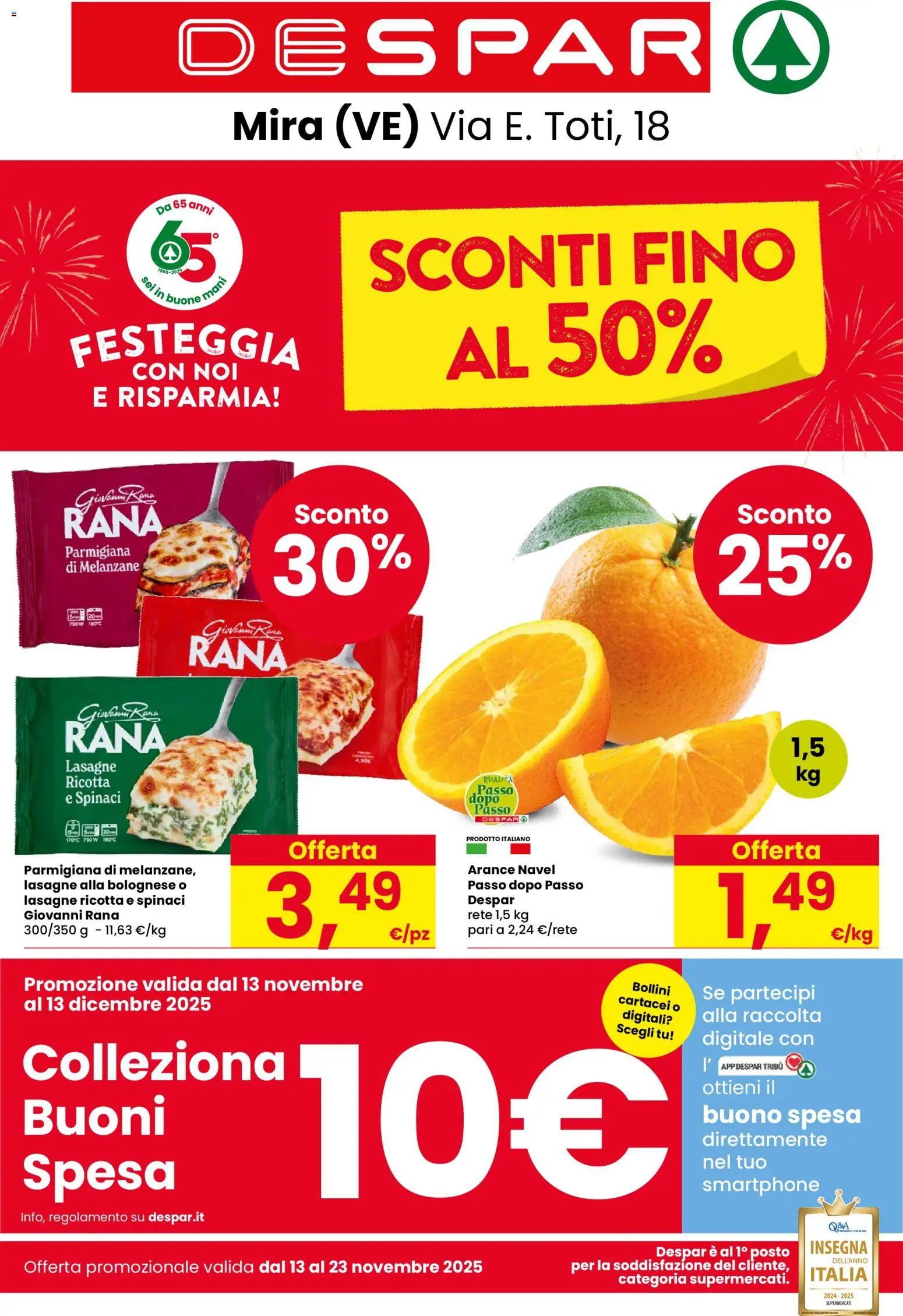 Volantino Despar del 13.11.2025 | Pagina: 1 | Prodotti: Spinaci, Smartphone, Melanzane, Ricotta