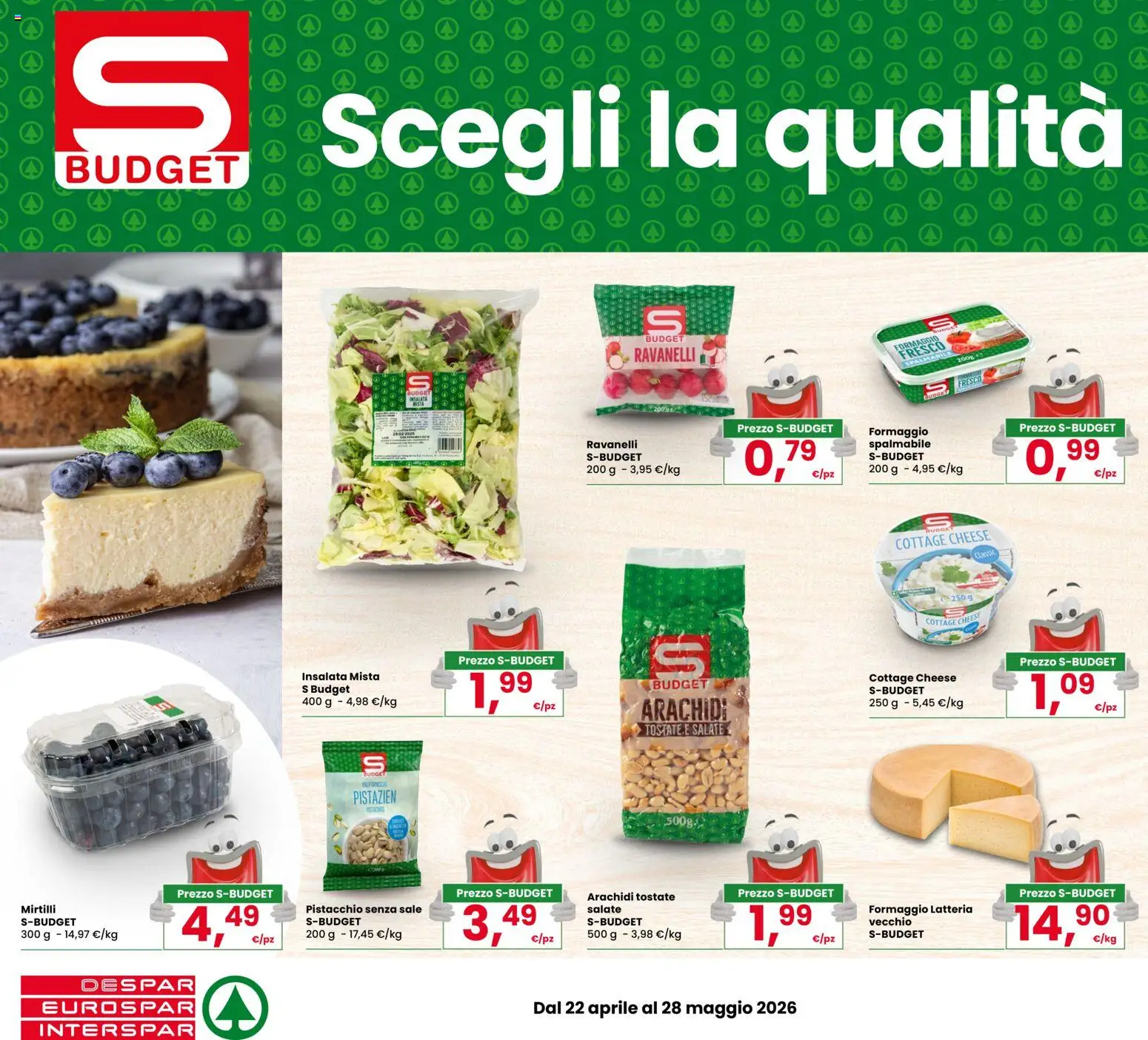 Volantino Eurospar del 22.04.2026 | Pagina: 2 | Prodotti: Sale, Formaggio, Mirtilli, Ravanelli