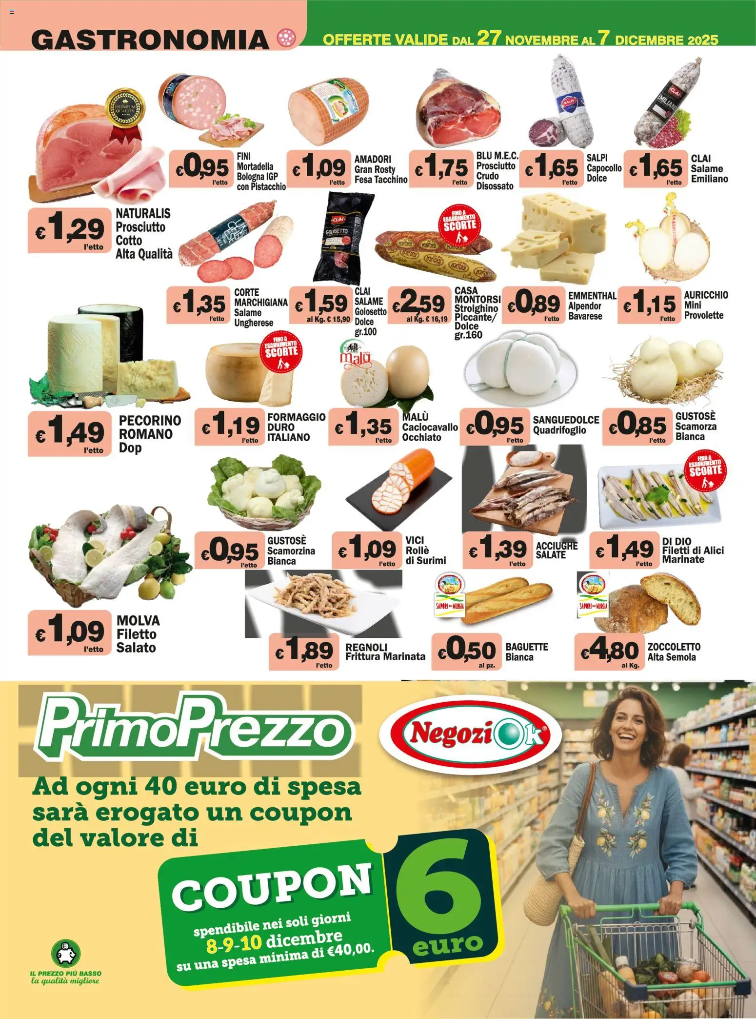Volantino Primo Prezzo del 27.11.2025 | Pagina: 8 | Prodotti: Salame, Surimi, Tacchino, Mortadella