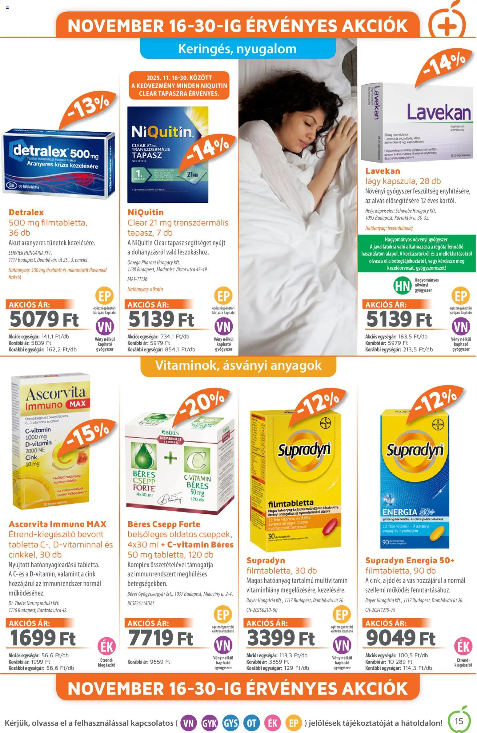 Alma Gyógyszertárak akciós ujság - amely érvényes a következő dátumtól: 01.11.2025 | Oldal: 15 | Termékek: Béres csepp, Multivitamin