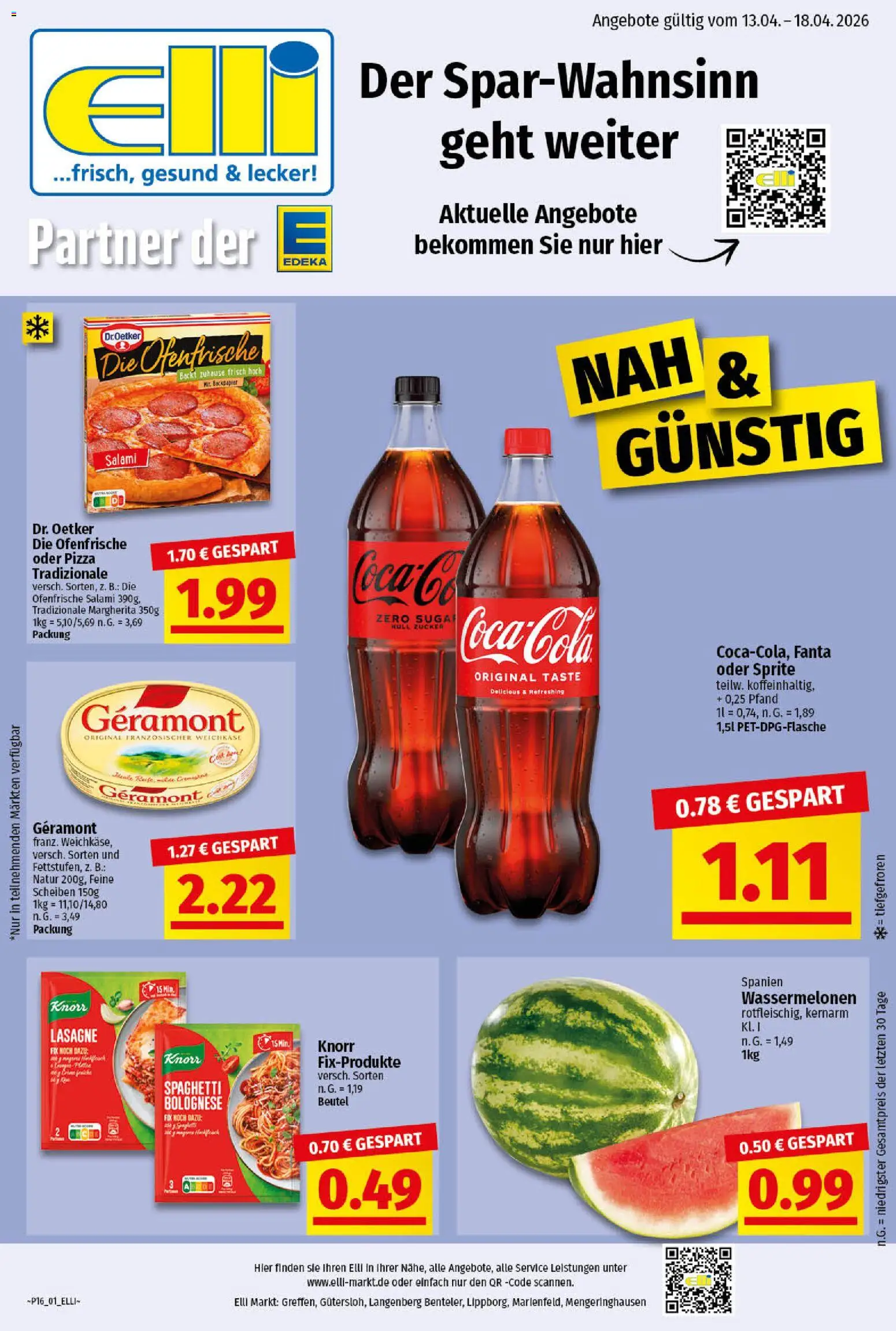Elli Markt Prospekt Greffen – gültig ab 13.04.2026 | Seite: 1 | Produkte: Sprite, Knorr, Zucker, Salami