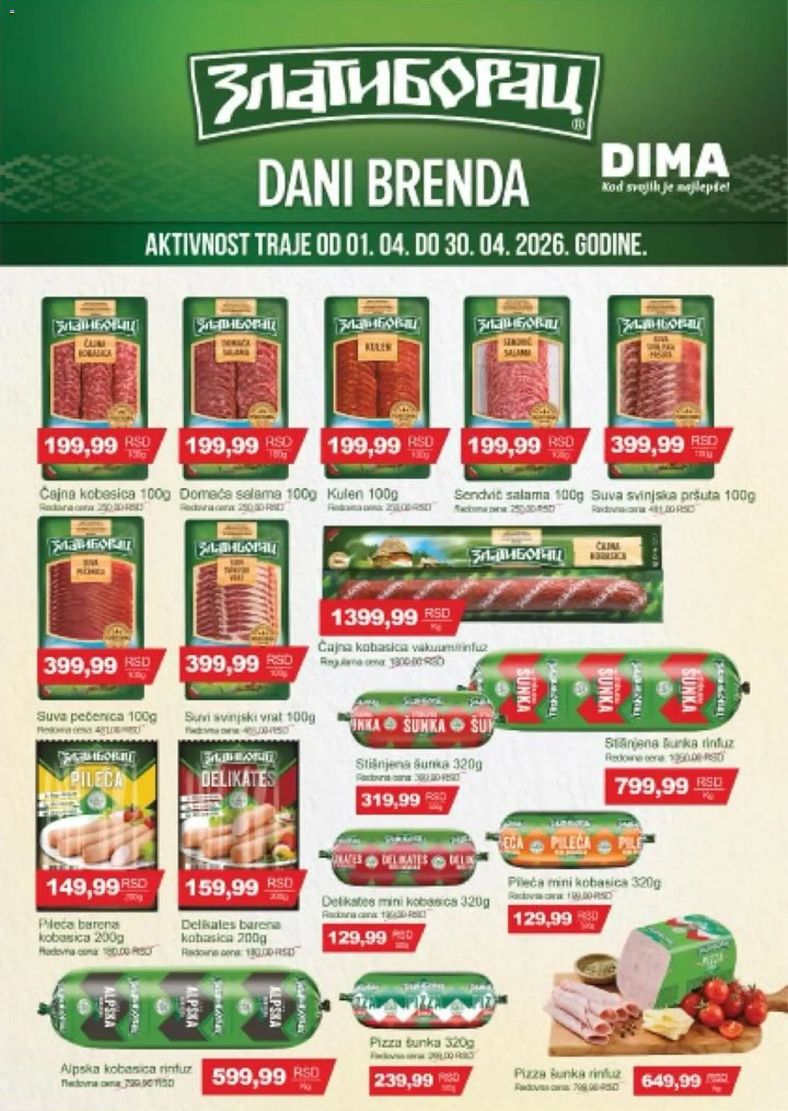 VP Dima katalog - važi od 09.04.2026 | Strana: 3 | Proizvode: Svinjski vrat, Salama, Pizza šunka, Kobasica