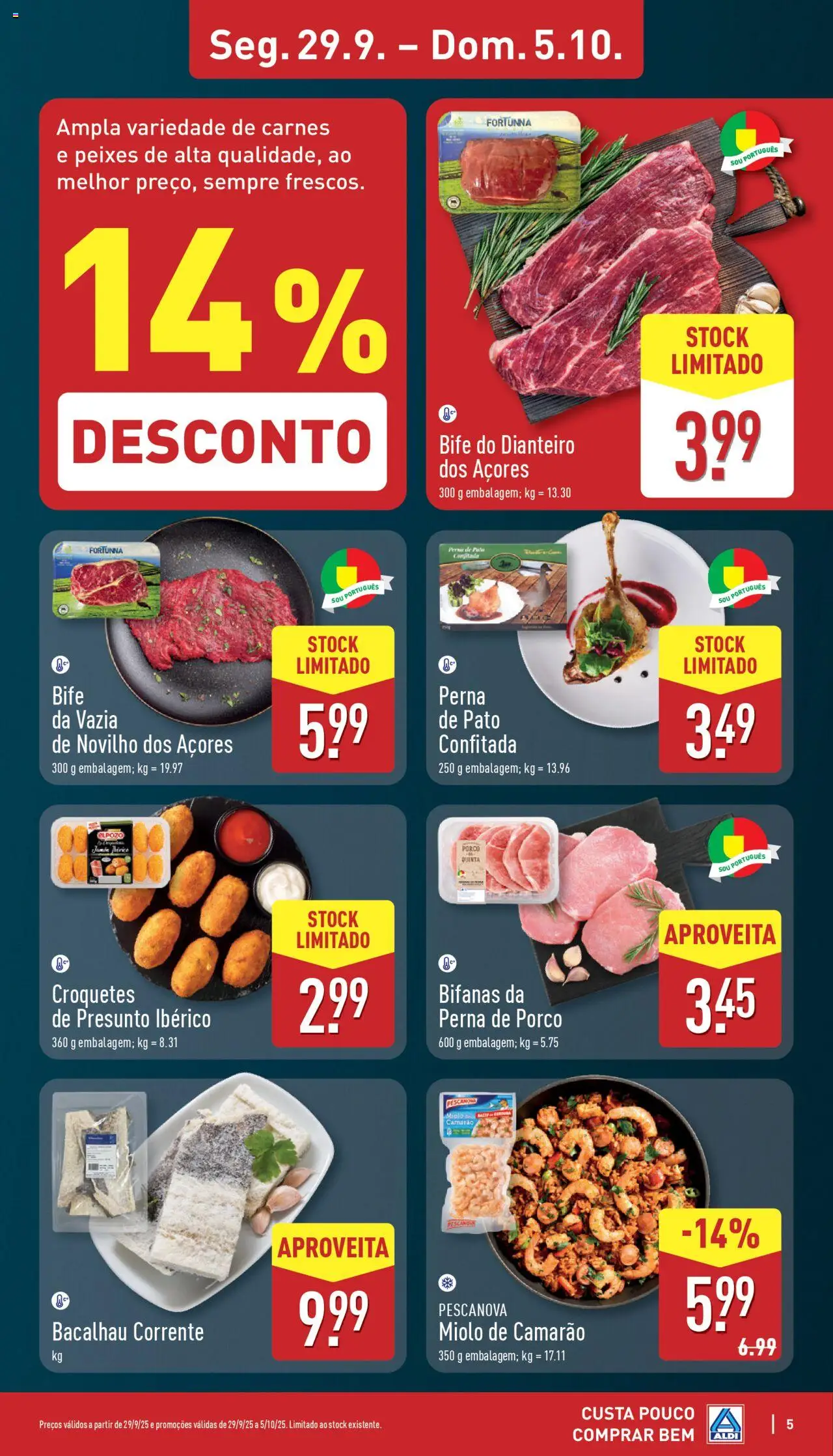 Aldi folheto │ válido de 29.09.2025 | Página: 5 | Produtos: Bacalhau, Camarão, Presunto
