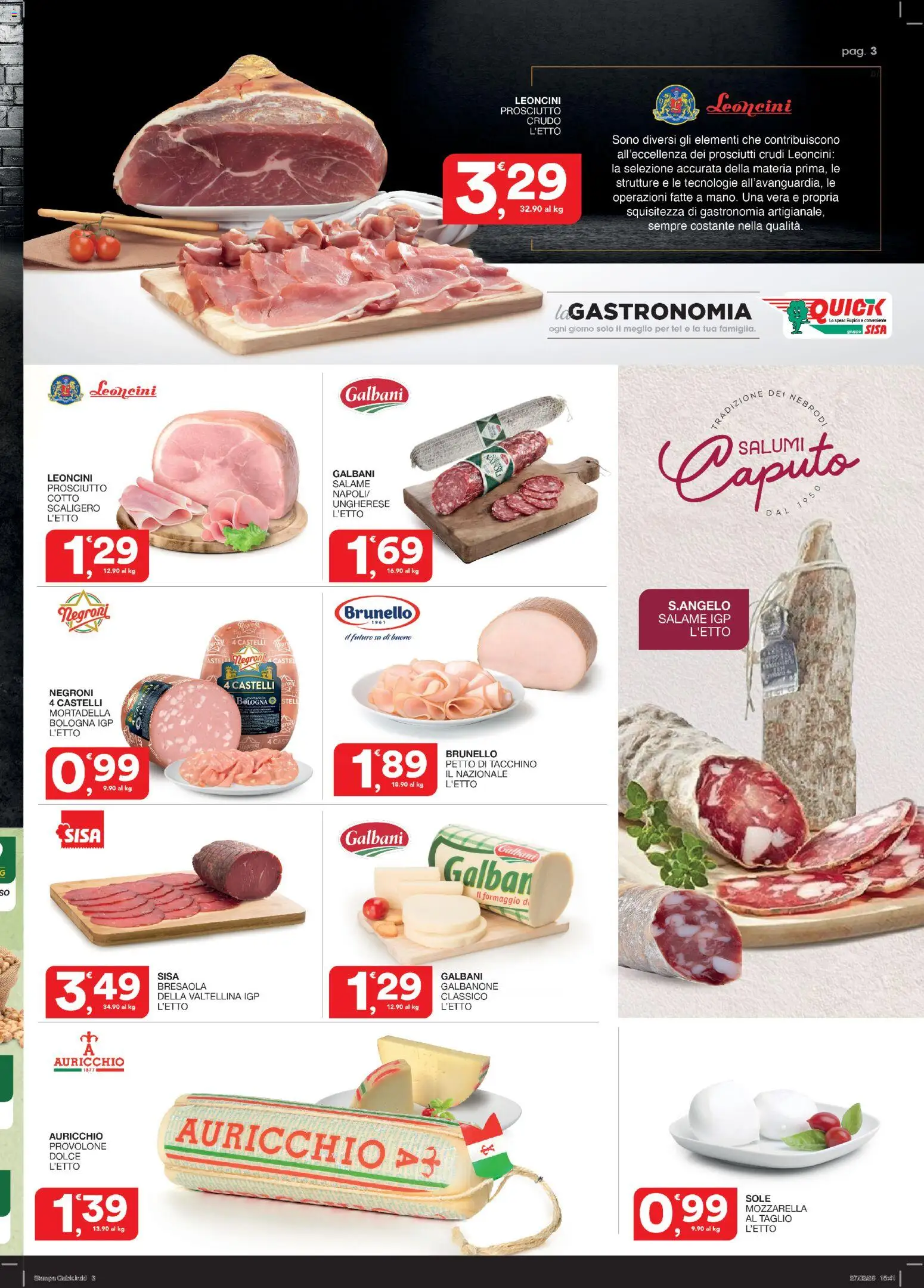 Volantino SISA del 12.03.2026 | Pagina: 3 | Prodotti: Prosciutto Crudo, Bresaola, Formaggio, Mortadella