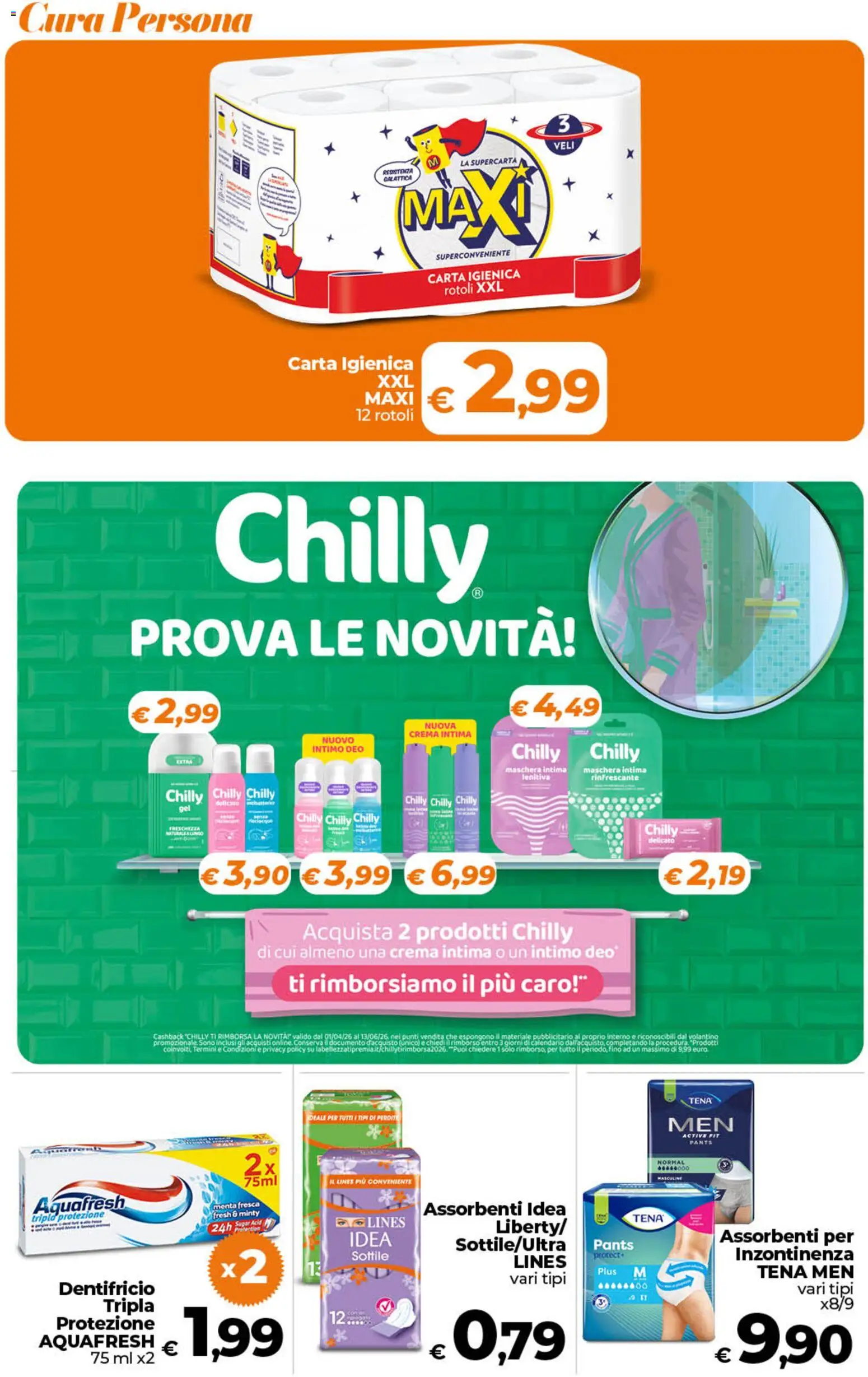 Volantino Ipercoop del 28.04.2026 | Pagina: 44 | Prodotti: Crema, Maschera, Carta igienica, Intimo