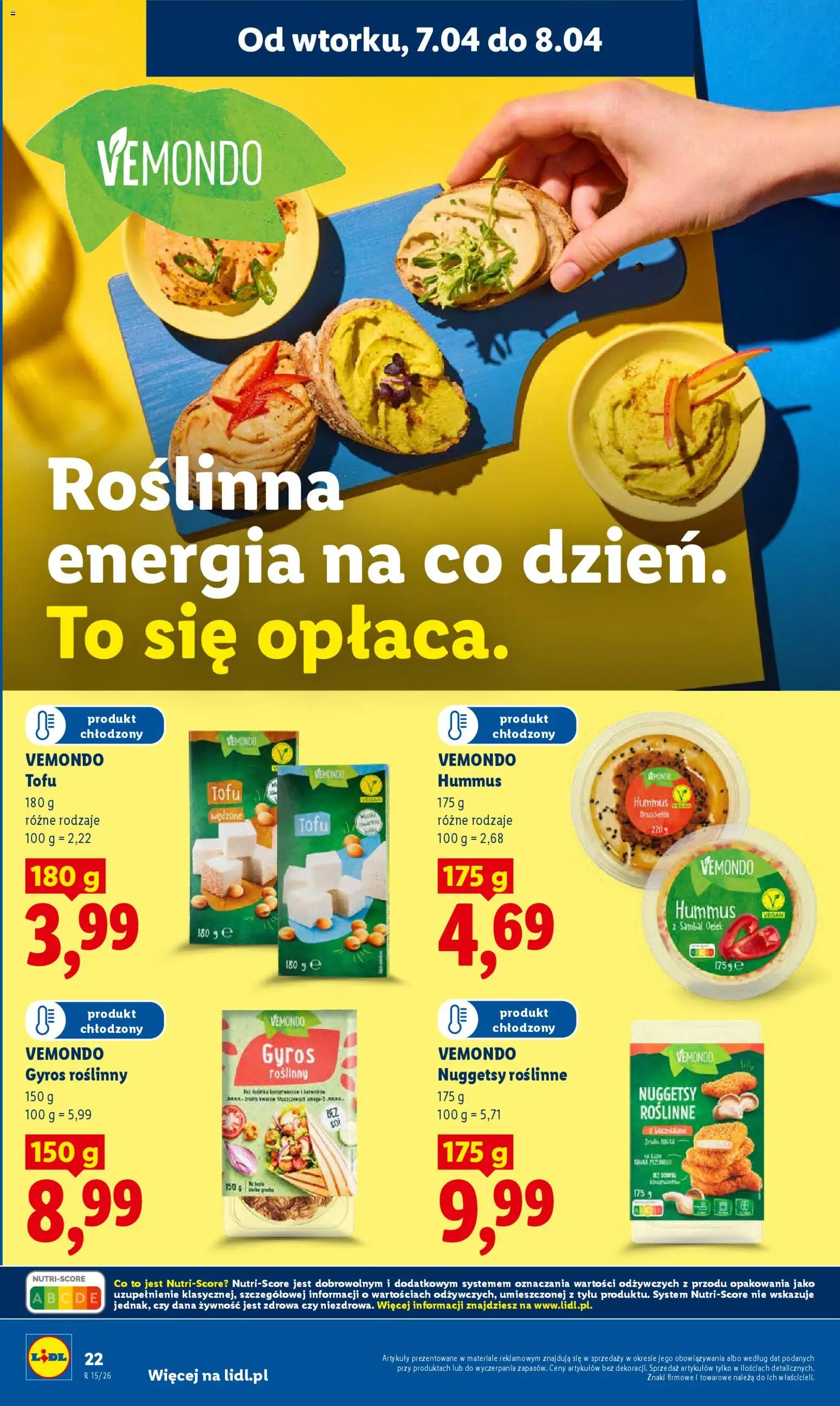 Lidl gazetka od 07.04.2026 | Strona: 22 | Produkty: Bruschetta, Tofu, Hummus, Nuggets