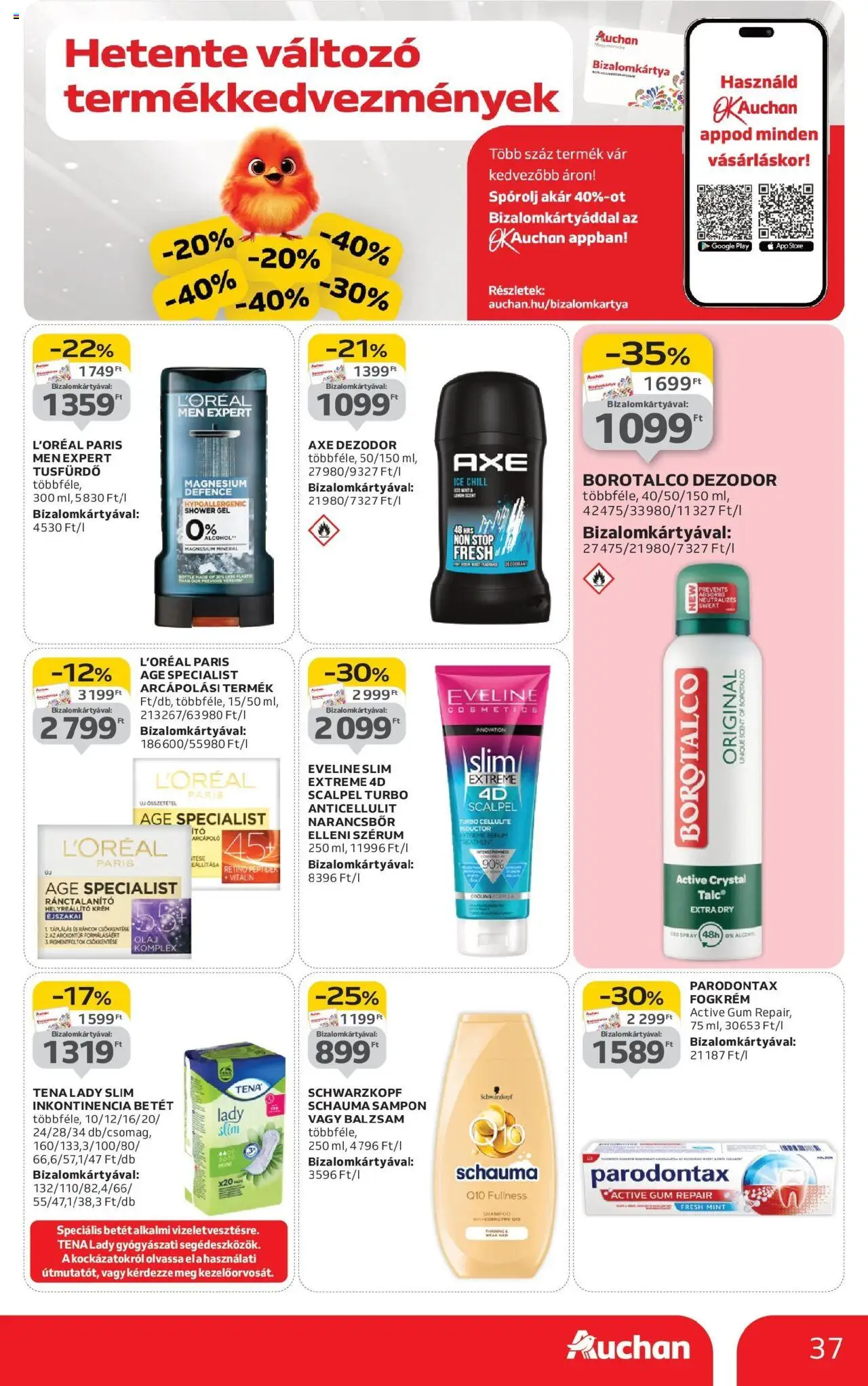 Auchan akciós ujság - amely érvényes a következő dátumtól: 04.09.2025 | Oldal: 37 | Termékek: Sampon, Tusfürdő, Dezodor, Fogkrém
