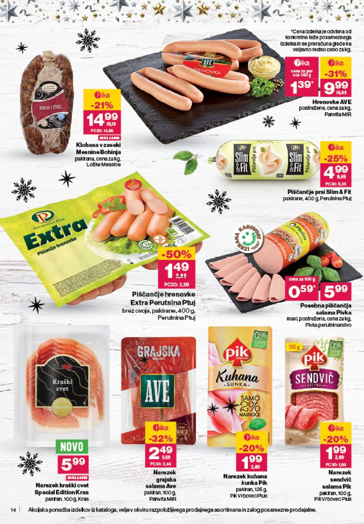 Novi Mercator katalog ponudbe – veljaven od 18.12.2025 | Stran: 14 | Izdelki: Hrenovke, Narezek, Salama, Sunka