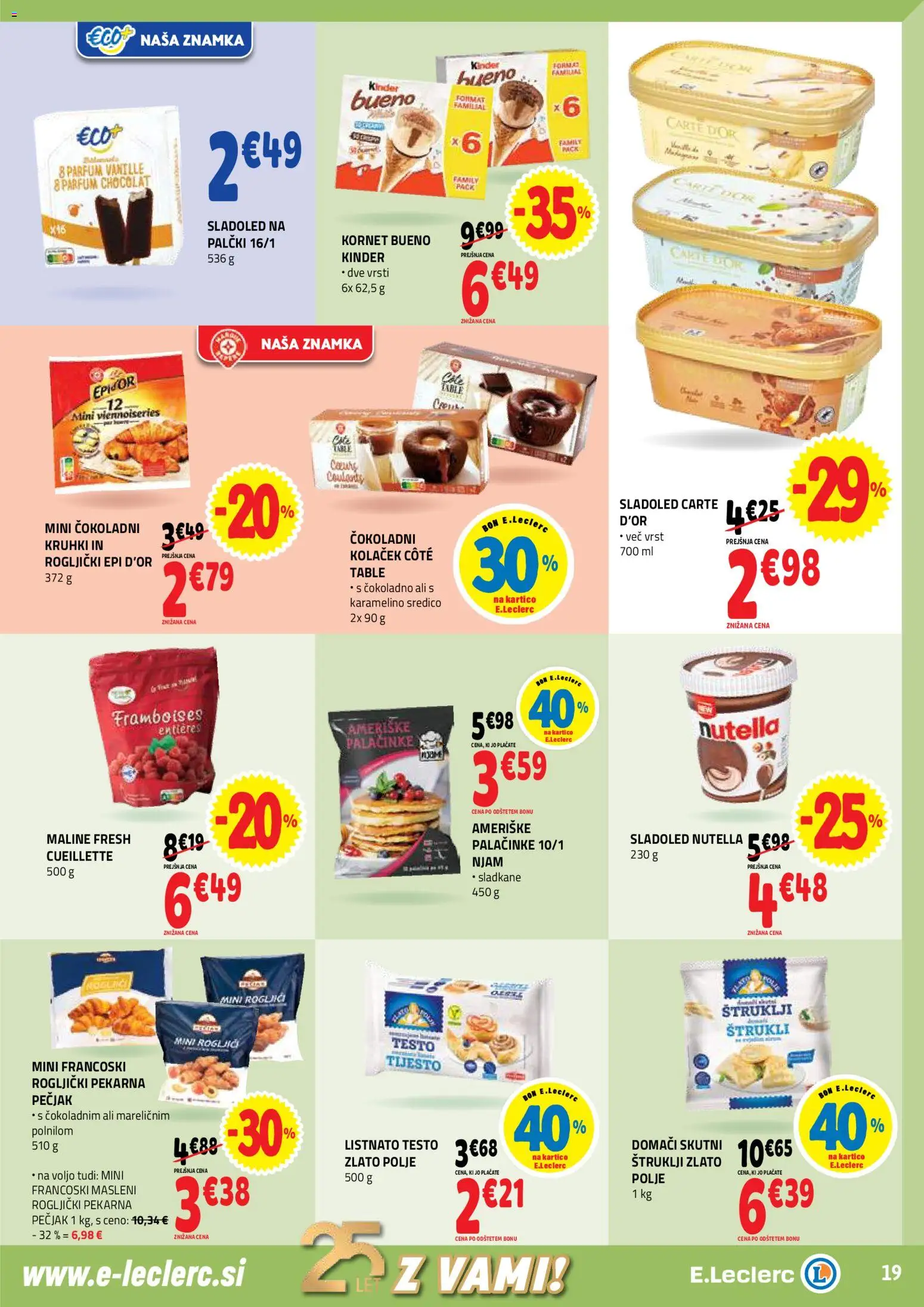 Novi E.leclerc katalog ponudbe – veljaven od 12.11.2025 | Stran: 19 | Izdelki: Štruklji, Palačinke, Maline, Sladoled