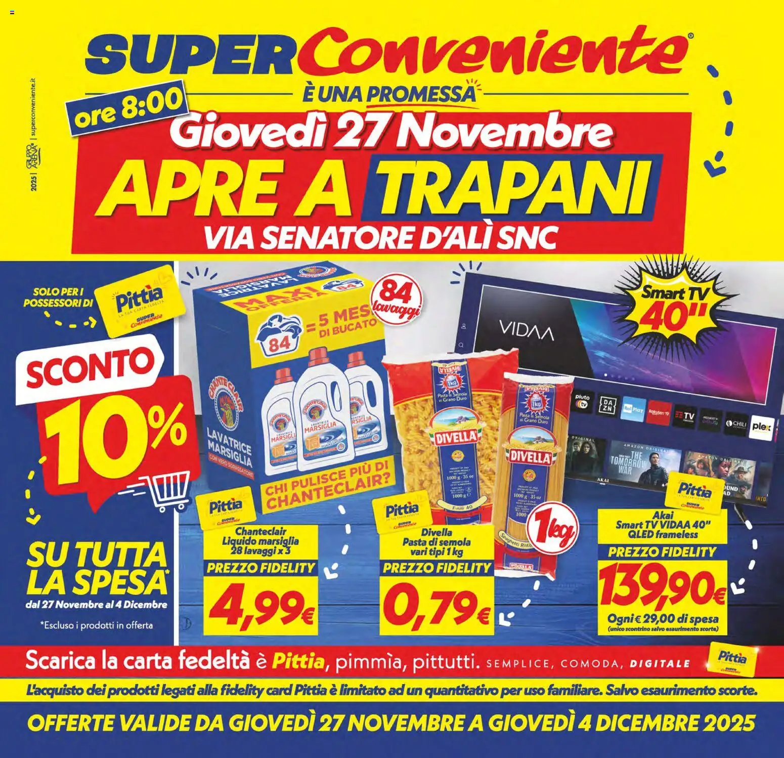 Volantino SuperConveniente del 27.11.2025 | Pagina: 1 | Prodotti: smart TV, Sgrassatore, Pasta, Lavatrice