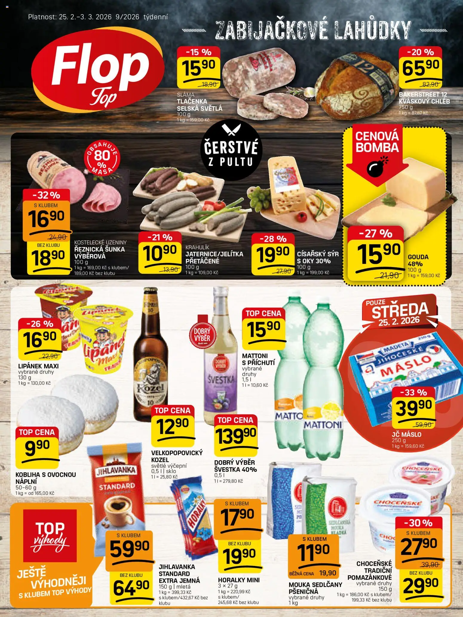 Flop leták - FlopTop od 25.02.2026 | Strana: 1 | Produkty: Lipánek, Kváskový chléb, Kozel, Jihlavanka
