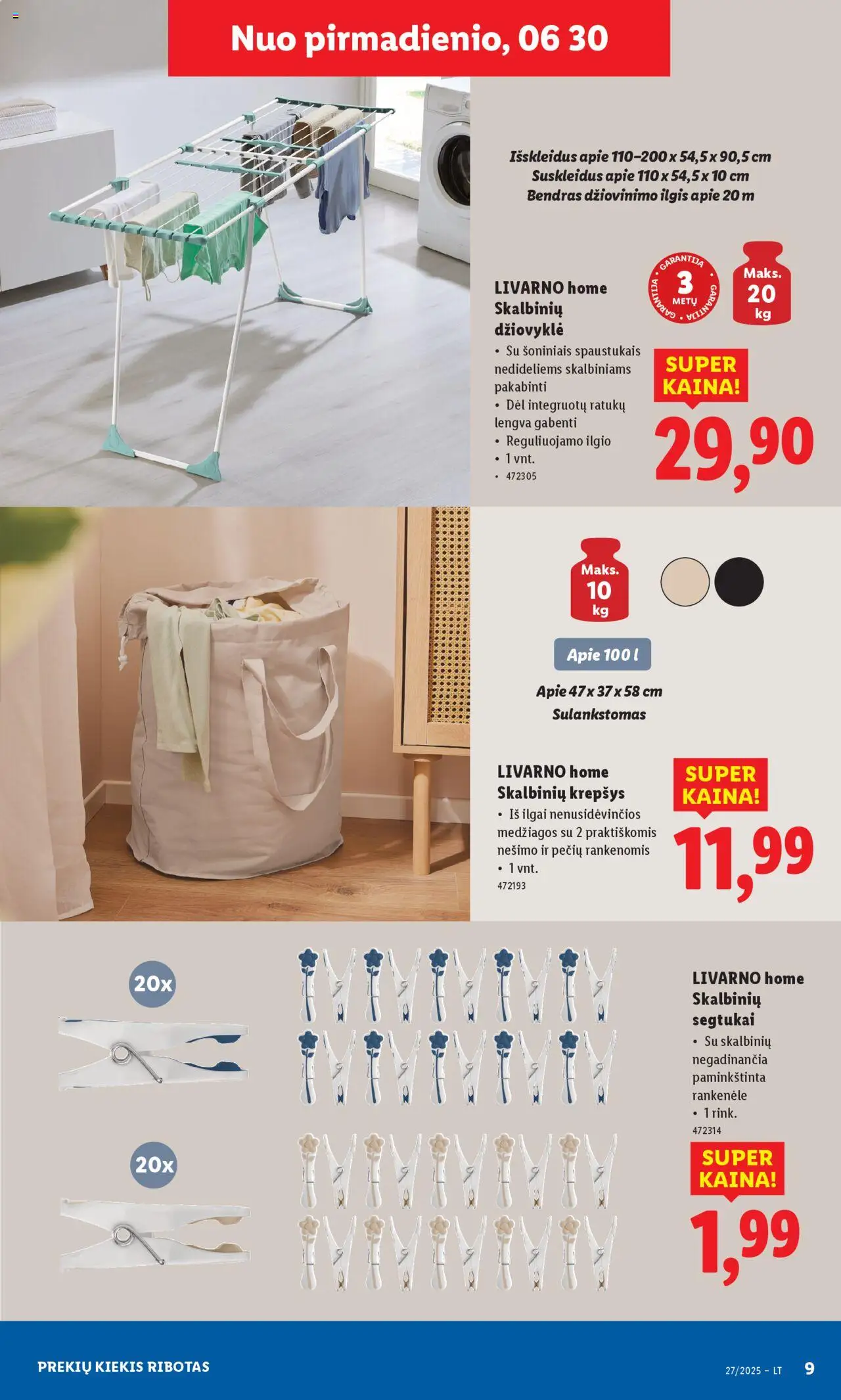 LIDL leidinys - Ne maisto prekių pasiūlymai│galioja nuo 30.06.2025 | Puslapis: 9 | Prekių: Bendras, Krepšys, Džiovyklė