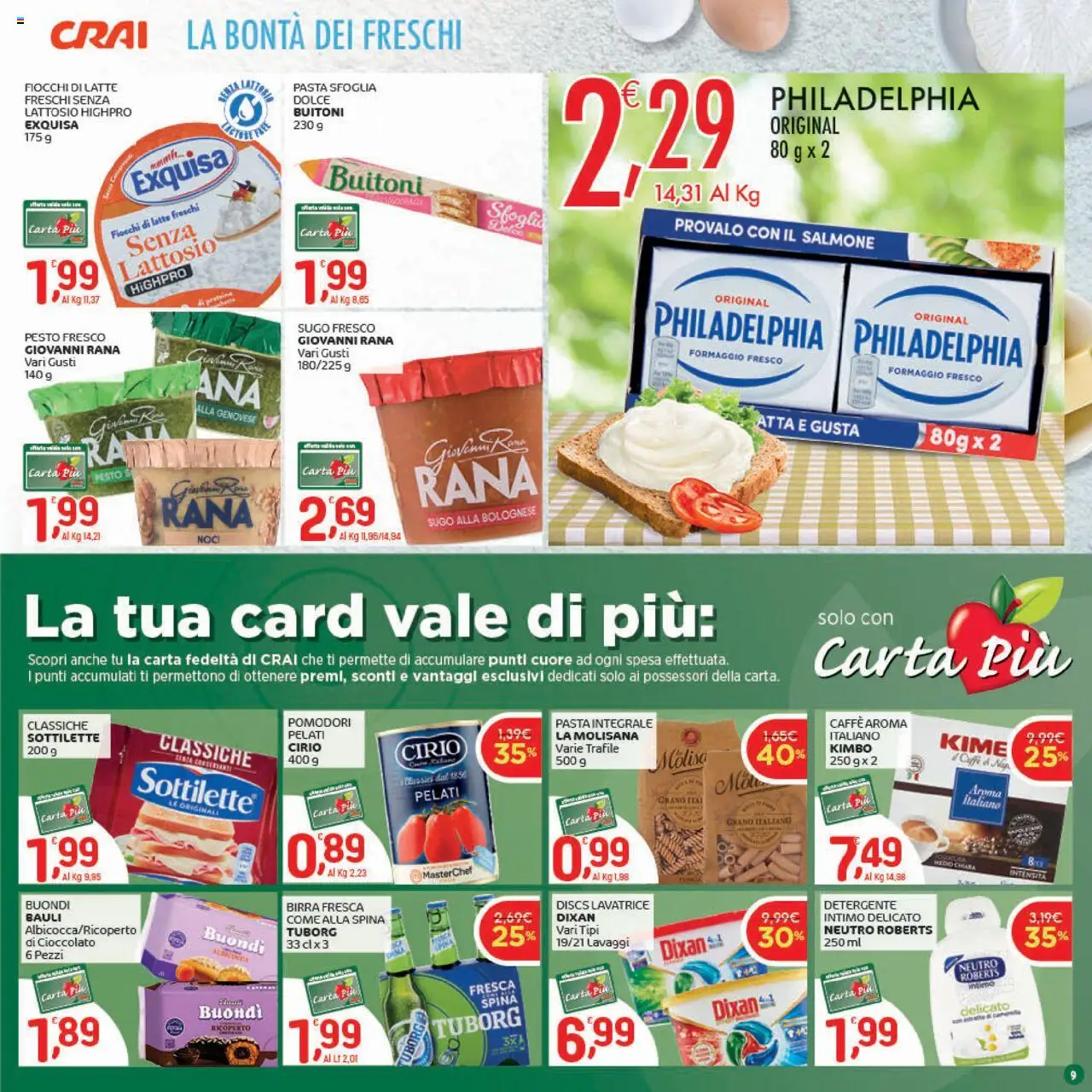 Volantino CRAI del 21.08.2025 | Pagina: 9 | Prodotti: Fiocchi, Formaggio, Noci, Lavatrice