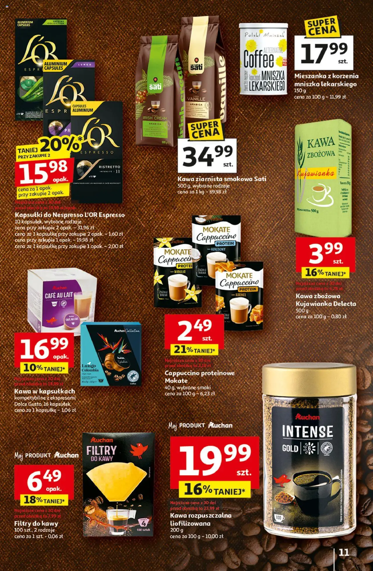 Auchan Gazetka - Wielkie przeboje cenowe Hipermarket od 23.10.2025 | Strona: 11 | Produkty: Kawa rozpuszczalna, Cappuccino, Filtry do kawy, Kawa