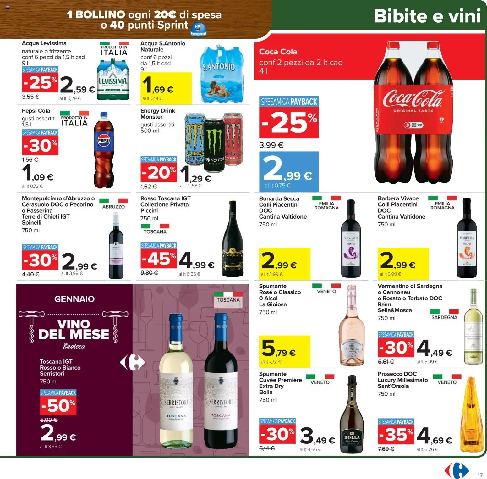 Volantino Carrefour del 15.01.2026 | Pagina: 17 | Prodotti: Prosecco, Acqua, Spumante, Bibite