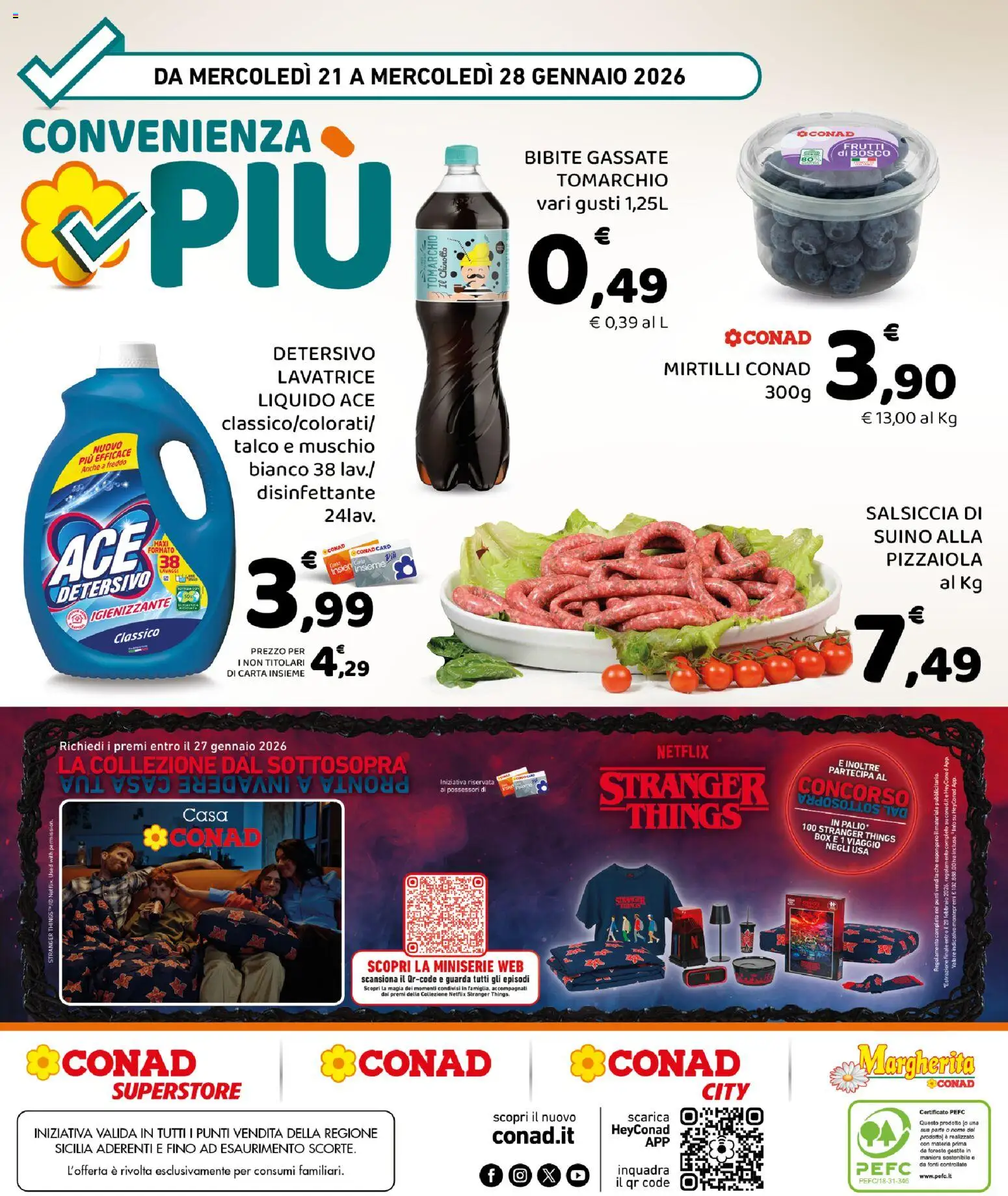 Volantino Conad del 21.01.2026 | Pagina: 8 | Prodotti: Talco, Salsiccia, Lavatrice, Bibite