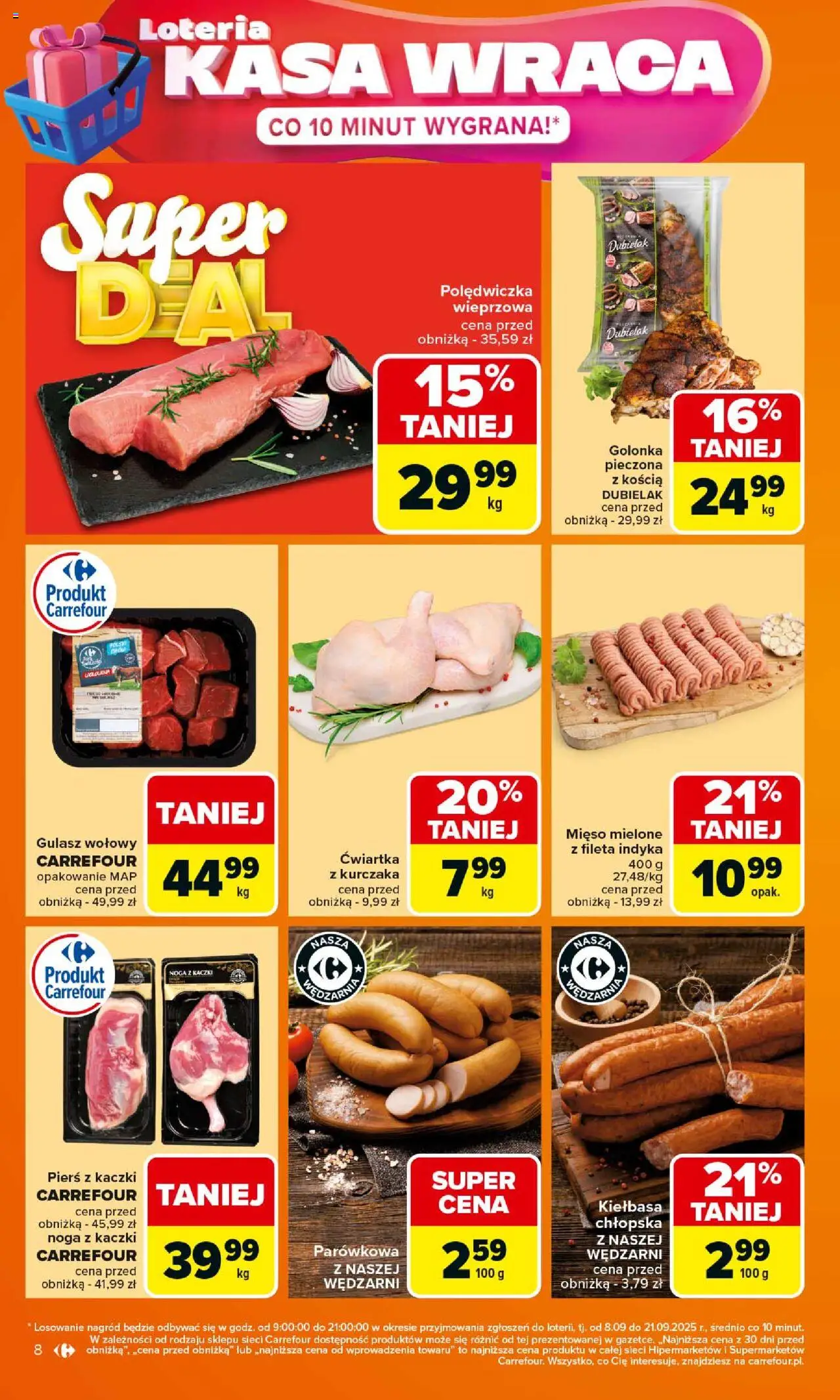 Carrefour Gazetka od 15.09.2025 | Strona: 8 | Produkty: Mięso mielone, Noga z kaczki, Pierś z kaczki, Gulasz