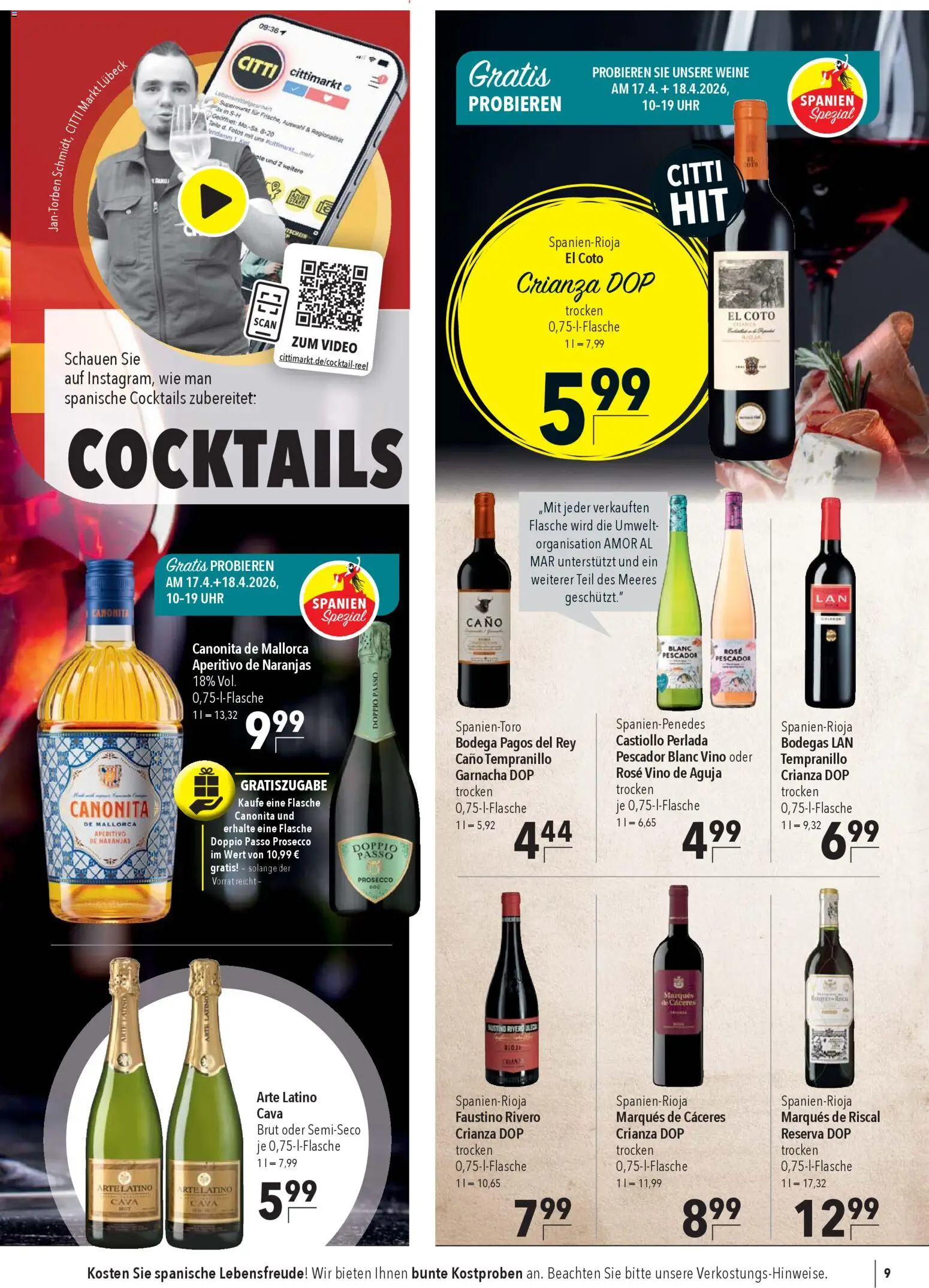 CITTI Markt Prospekt 	 – gültig ab 15.04.2026 | Seite: 9 | Produkte: Prosecco, Doppio Passo, Uhr, Video