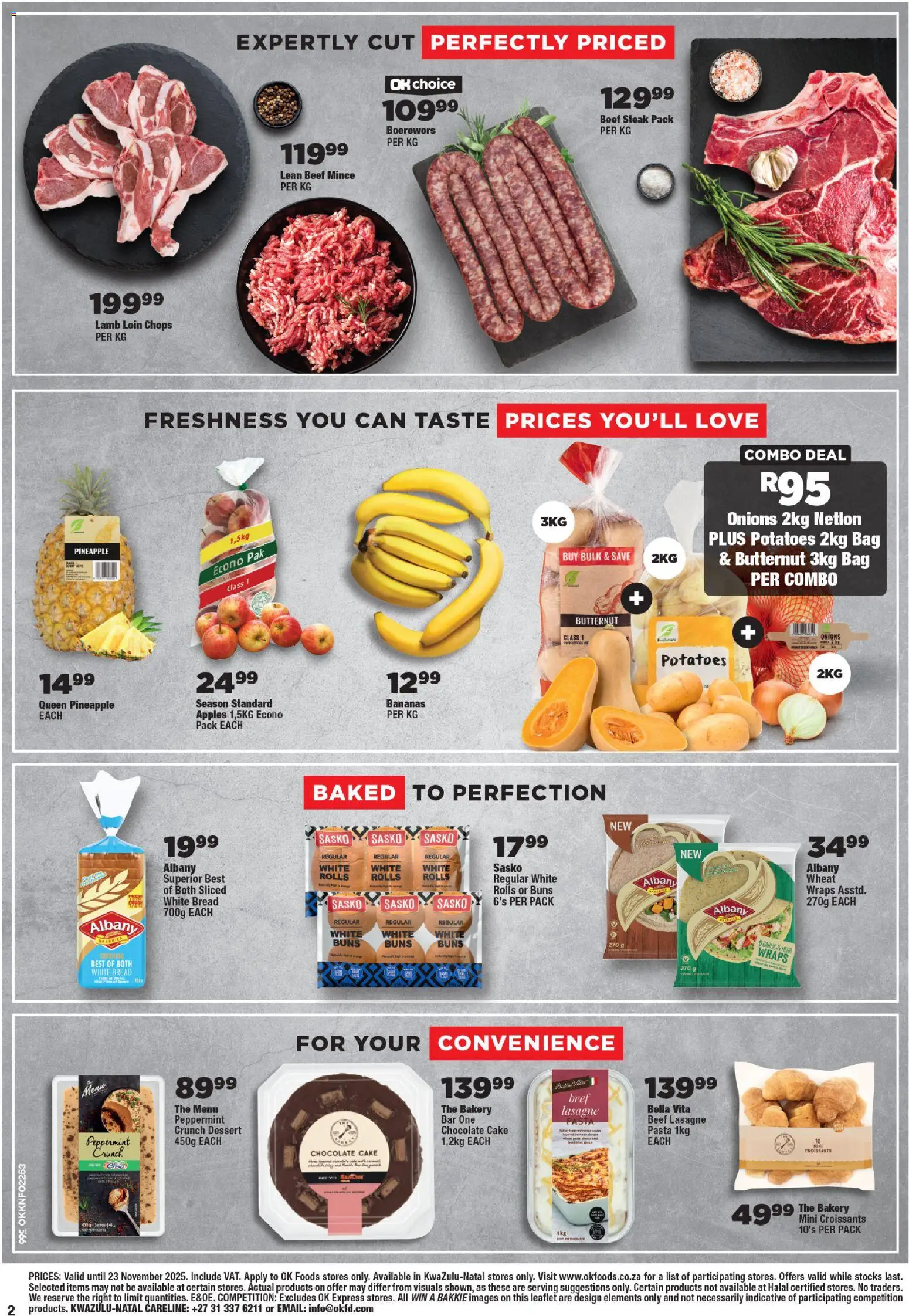 New OK Foods catalogue – valid from 12.11.2025 | Page: 2 | Products: Steak, Bananas, Potatoes, Onions