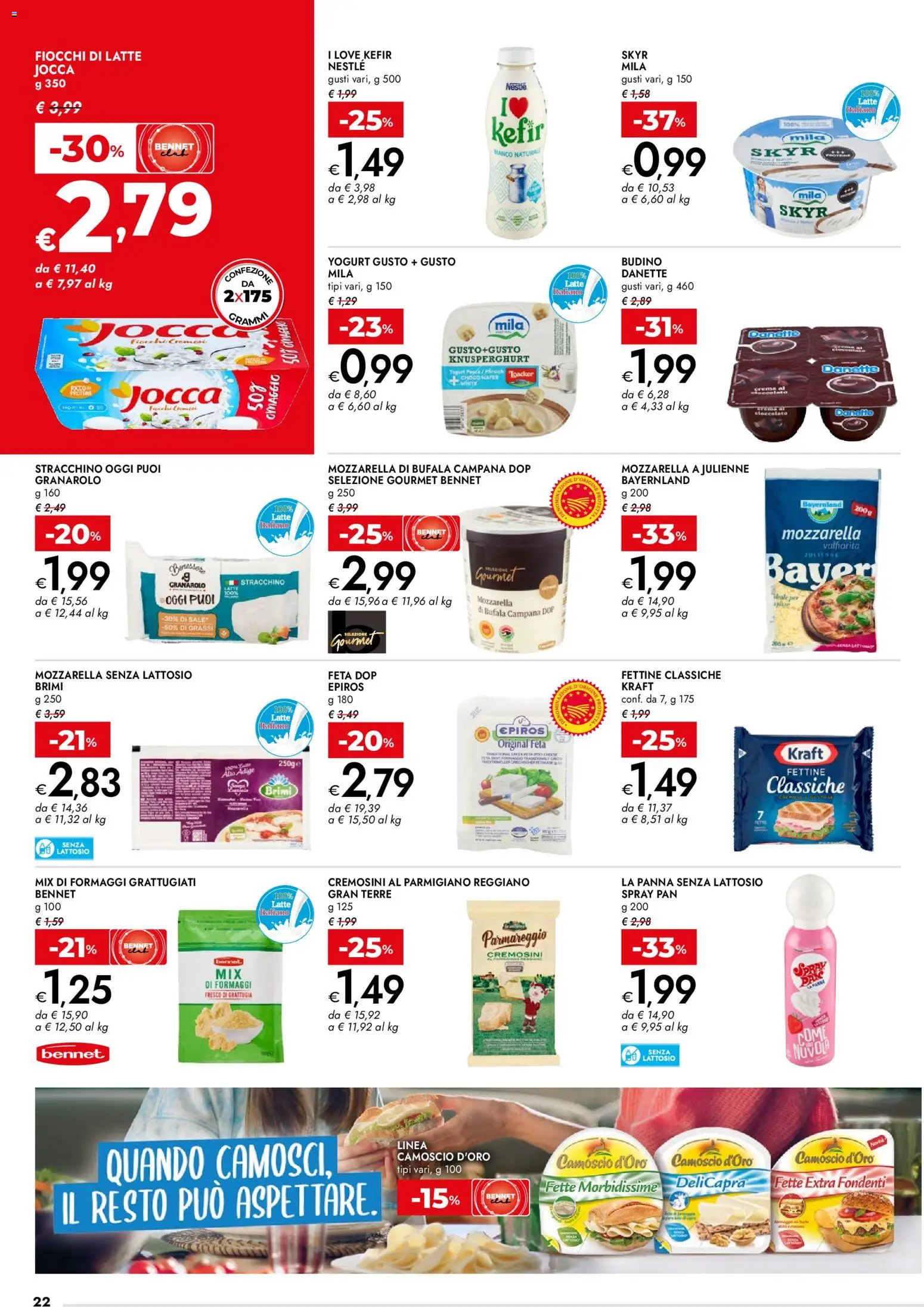 Volantino bennet del 23.04.2026 | Pagina: 22 | Prodotti: Panna, Fiocchi, Mozzarella, Parmigiano reggiano