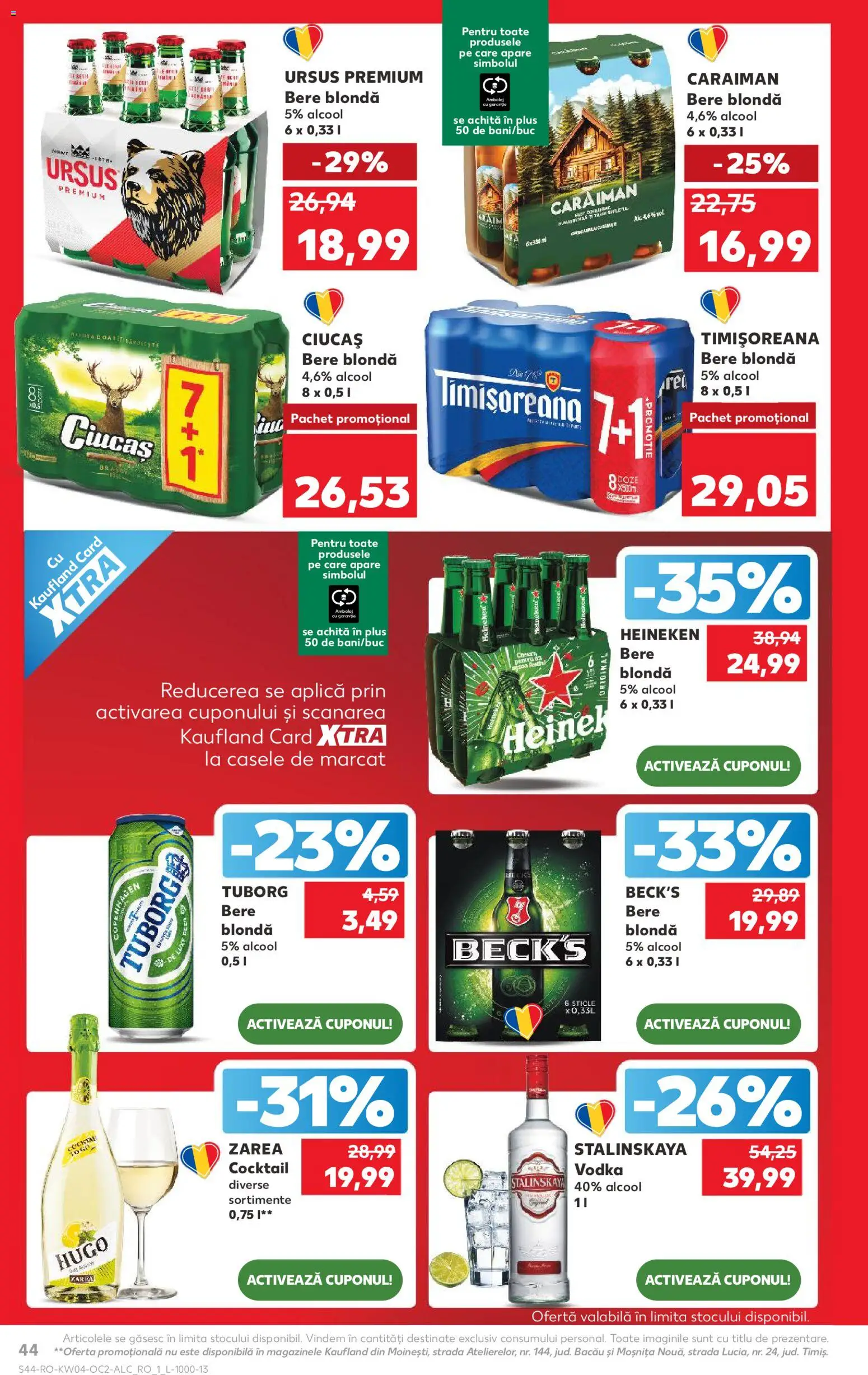 Kaufland RO akciós ujság - amely érvényes a következő dátumtól: 21.01.2026 | Oldal: 44 | Termékek: Heineken, Vodka