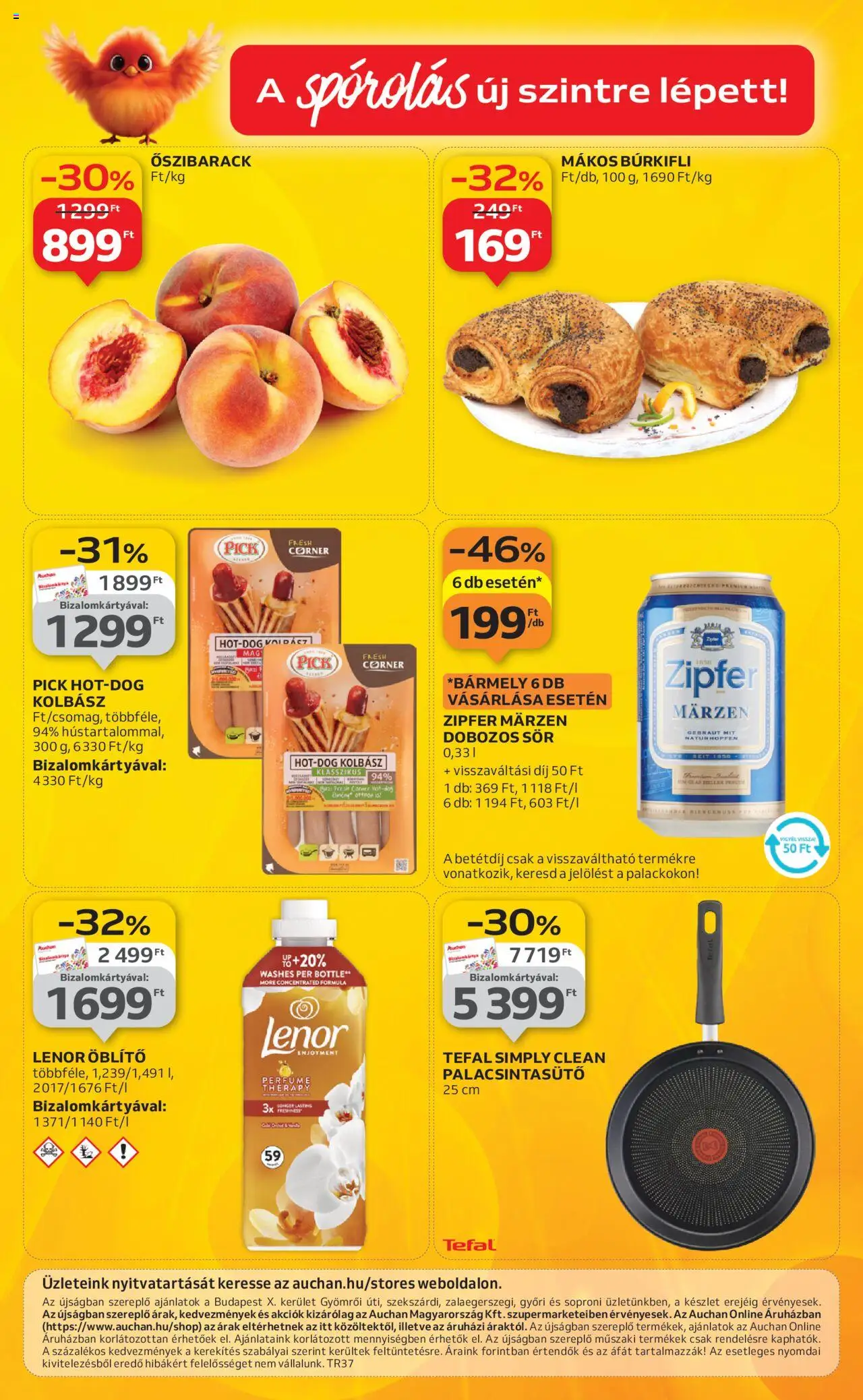 Auchan akciós ujság - amely érvényes a következő dátumtól: 11.09.2025 | Oldal: 16 | Termékek: Őszibarack, Tefal, Öblítő, Sör