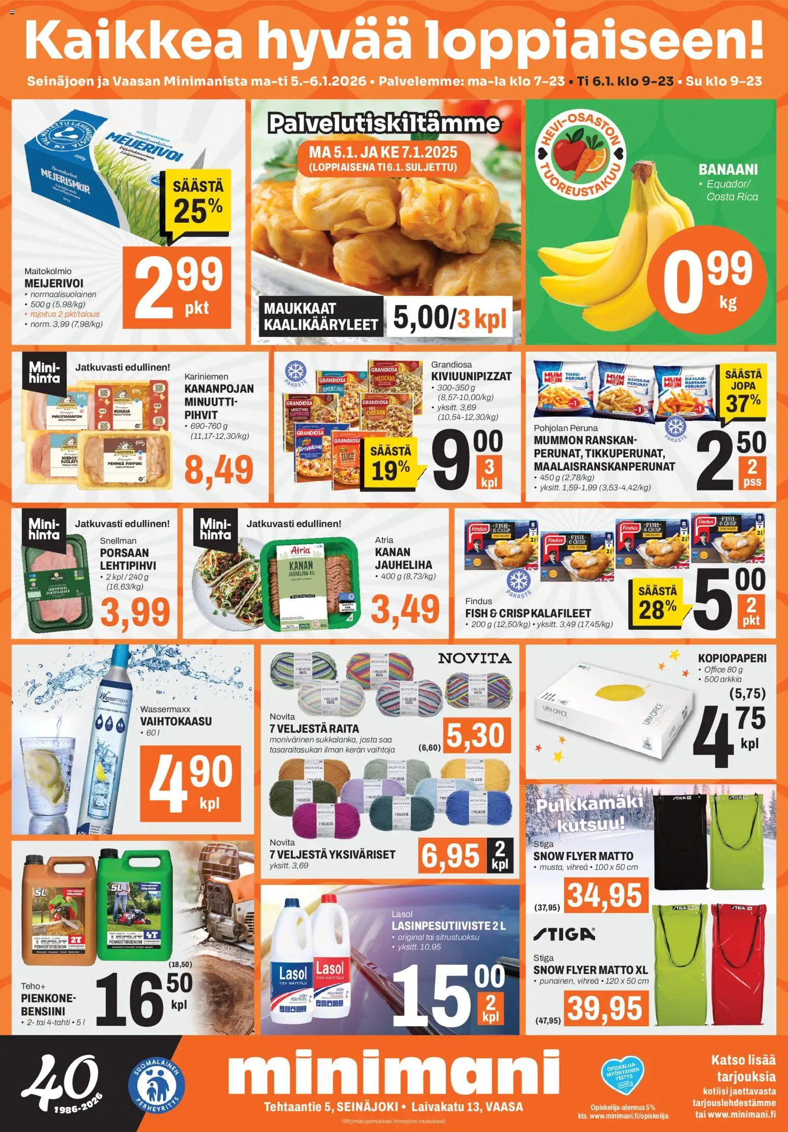 Minimani Tarjoukset - Vaasa – voimassa 05.01.2026 alkaen | Sivu: 1 | Tuotteet: Jauheliha, Matto, Pippuri, Hunaja