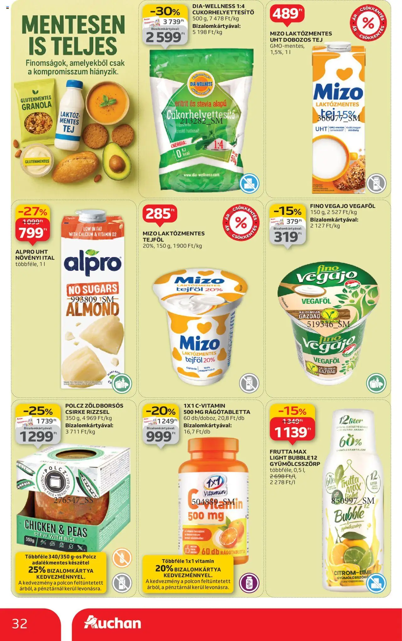Auchan akciós ujság - amely érvényes a következő dátumtól: 09.10.2025 | Oldal: 32 | Termékek: Granola, Tej, Tejföl, Készétel