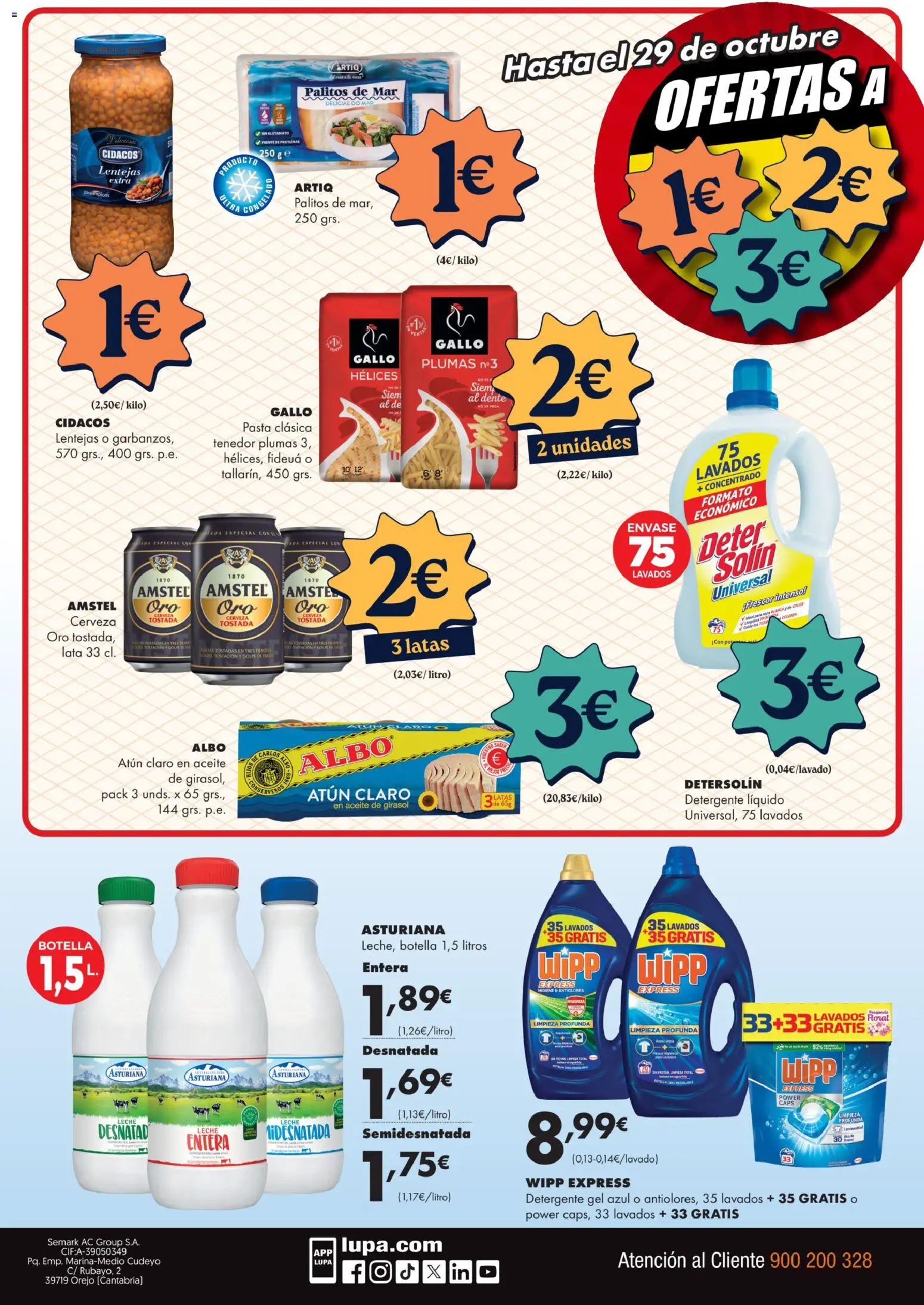 Lupa Supermercados folleto │ válido desde el 23.10.2025 | Página: 4 | Productos: Leche, Cerveza, Aceite de girasol, Detergente líquido