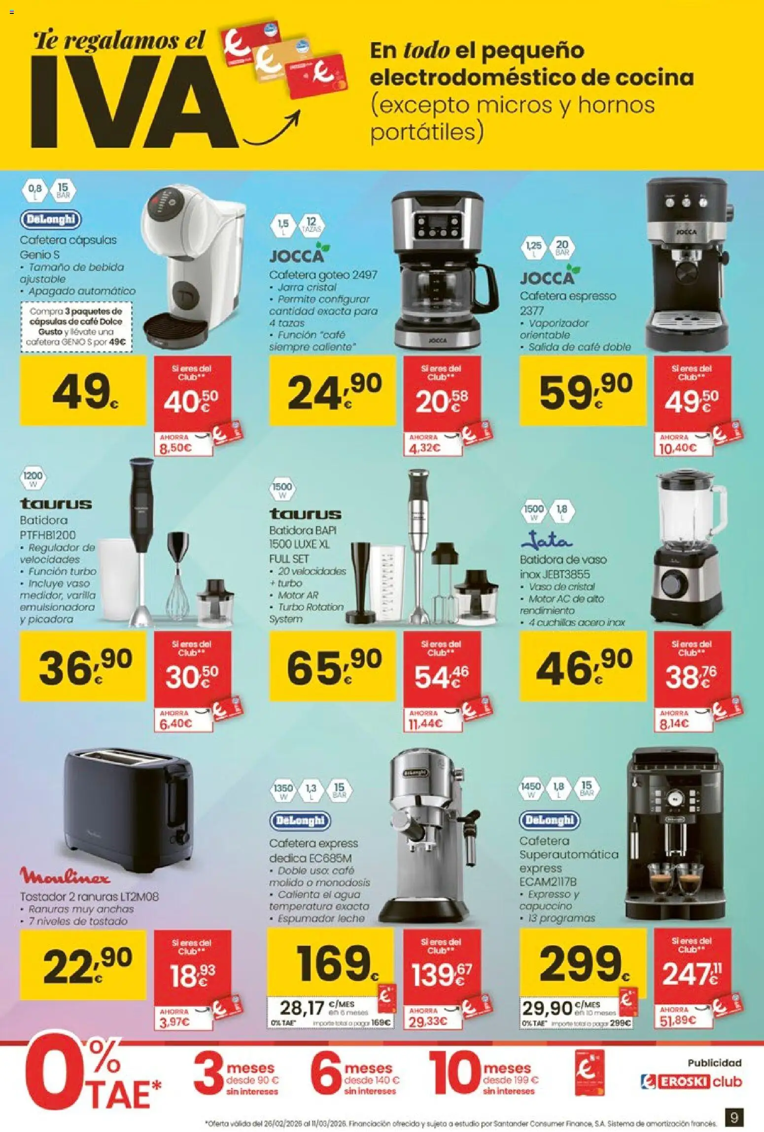 Eroski - Oh Qué tecno │ válido desde el 26.02.2026 | Página: 9 | Productos: Leche, Café, Cafetera, Batidora