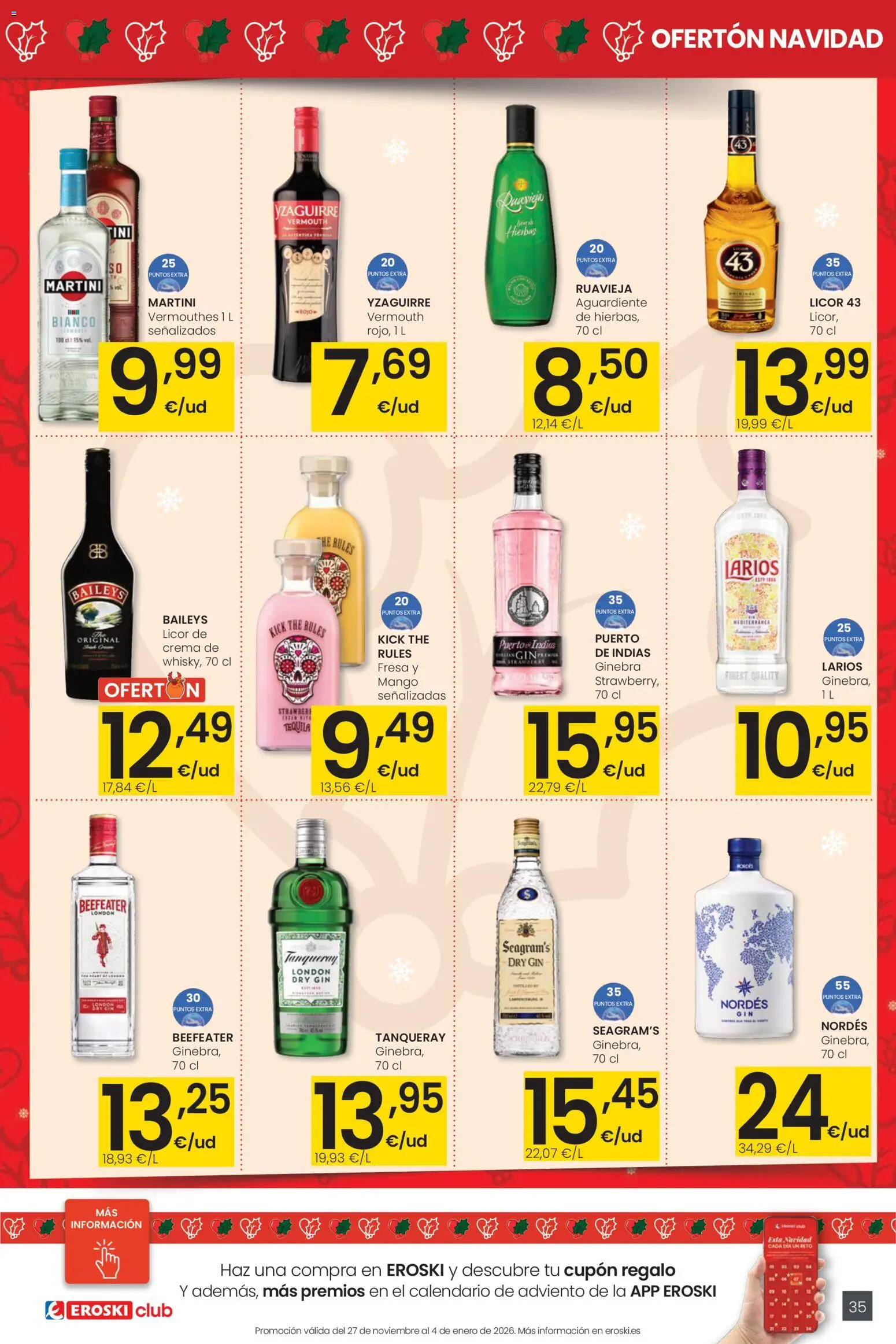 Eroski - Center │ válido desde el 18.12.2025 | Página: 35 | Productos: Licor, Ginebra, Crema, Ρούτερ
