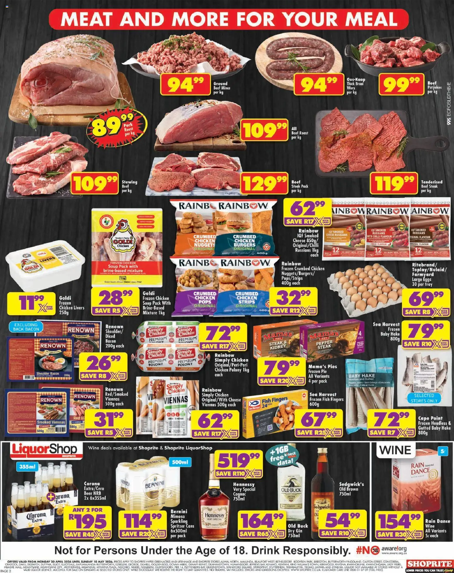 New Shoprite catalogue – valid from 20.04.2026 | Page: 2 | Products: Eggs, Wine, Chicken, Ensalada de quino