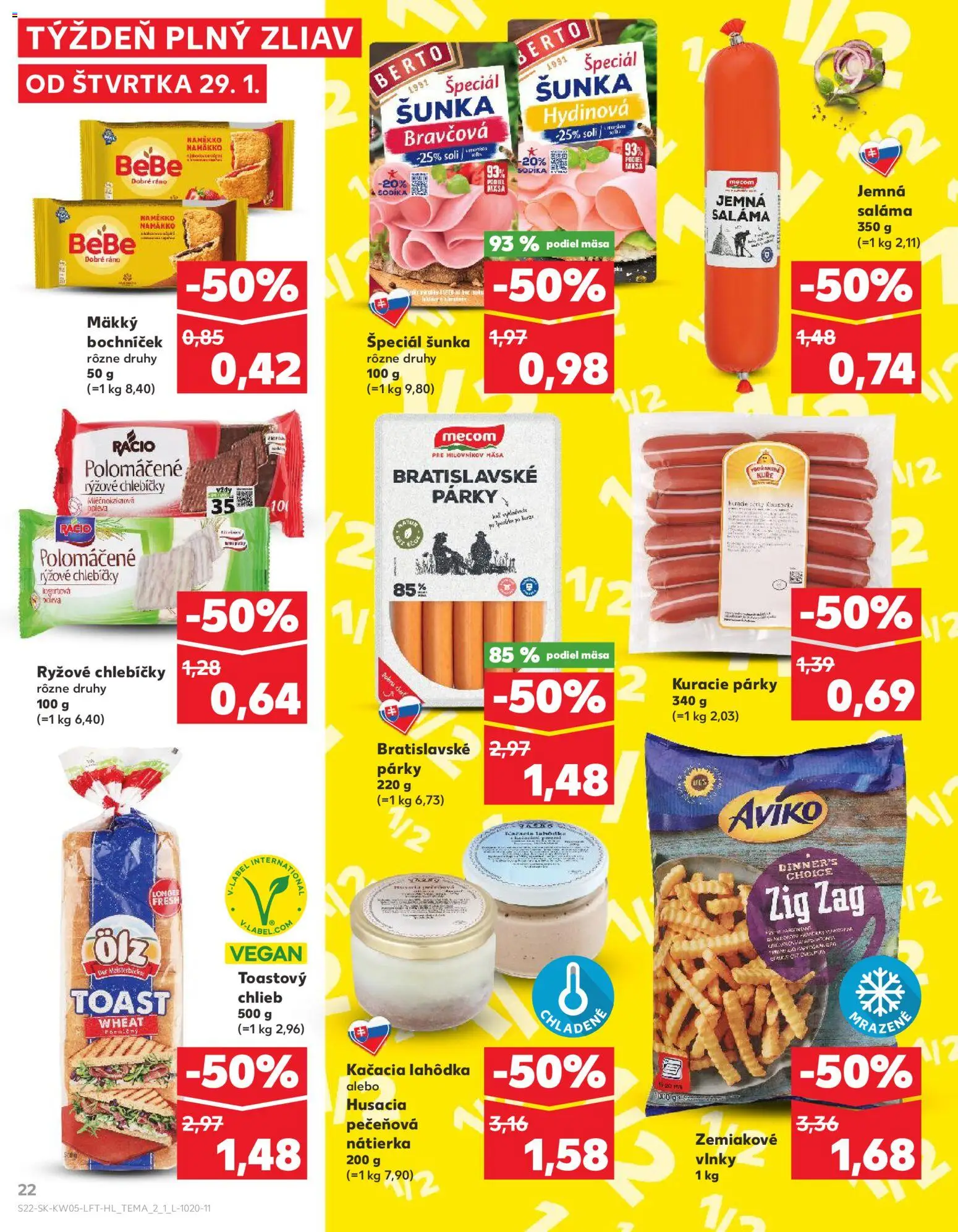 Nové Kaufland akcie – leták je platný od 29.01.2026 | Strana: 22 | Produkty: Chlieb, Saláma, Šunka, Párky