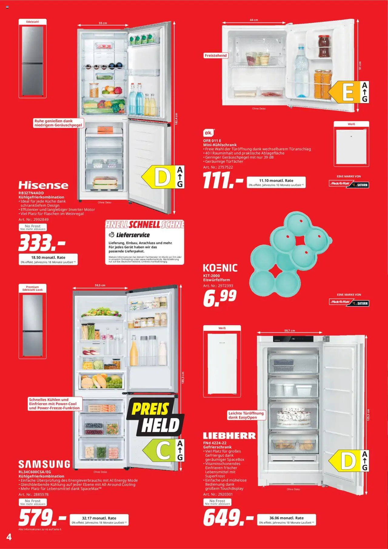 Media Markt Prospekt 	 - gültig ab dem 25.08.2025 | Seite: 4 | Produkte: Hisense, Liebherr, Gefrierschrank, Kühlgefrierkombination